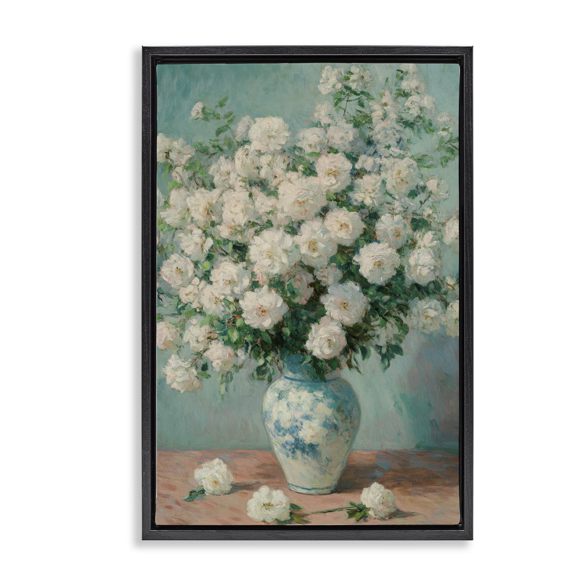 Stupell Industries Lush Bouquet of White Roses Black Framed Floater Canvas Wall Art, design by Petal Prints Design