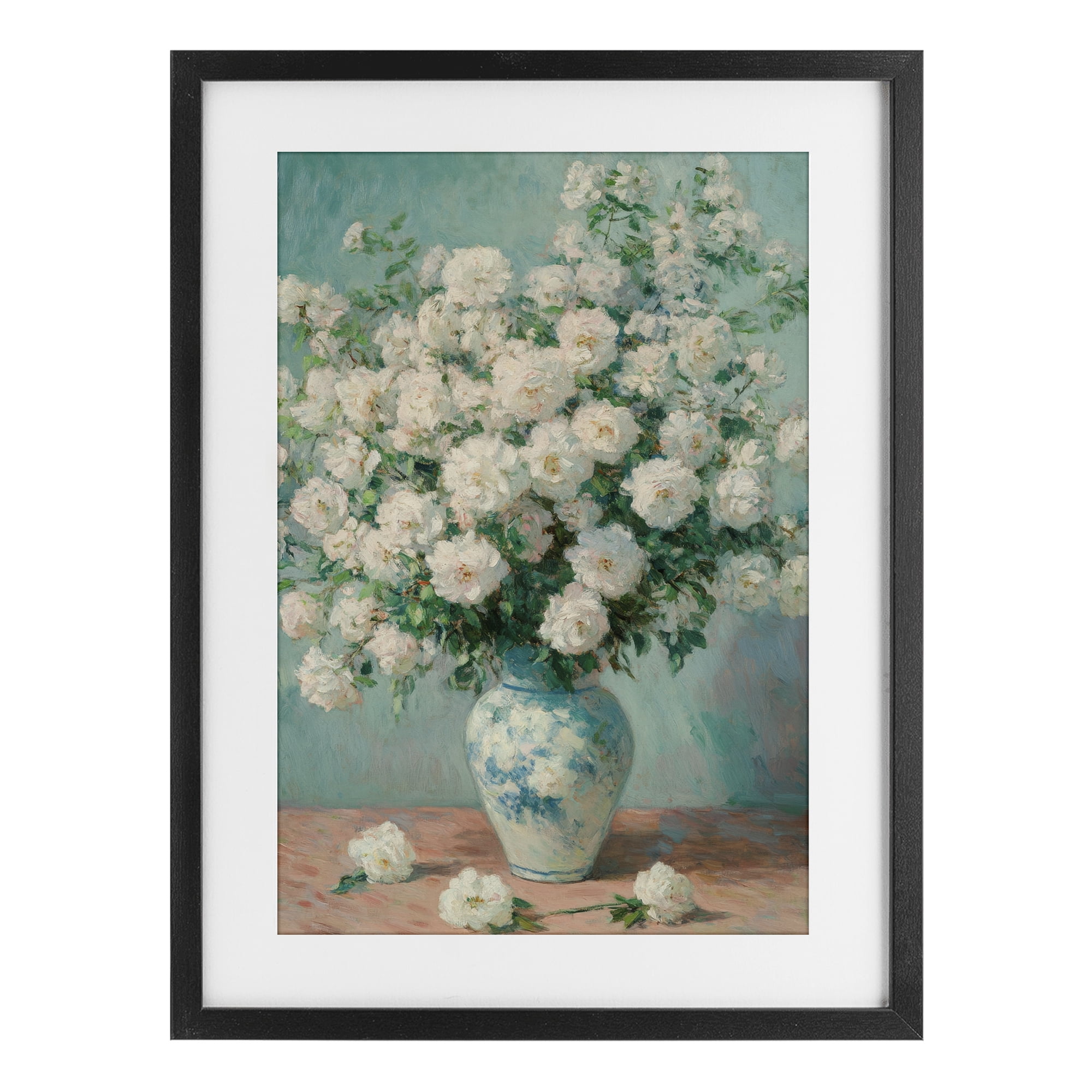 Stupell Industries Lush Bouquet of White Roses Black Framed Print Under Glass, design by Petal Prints Design