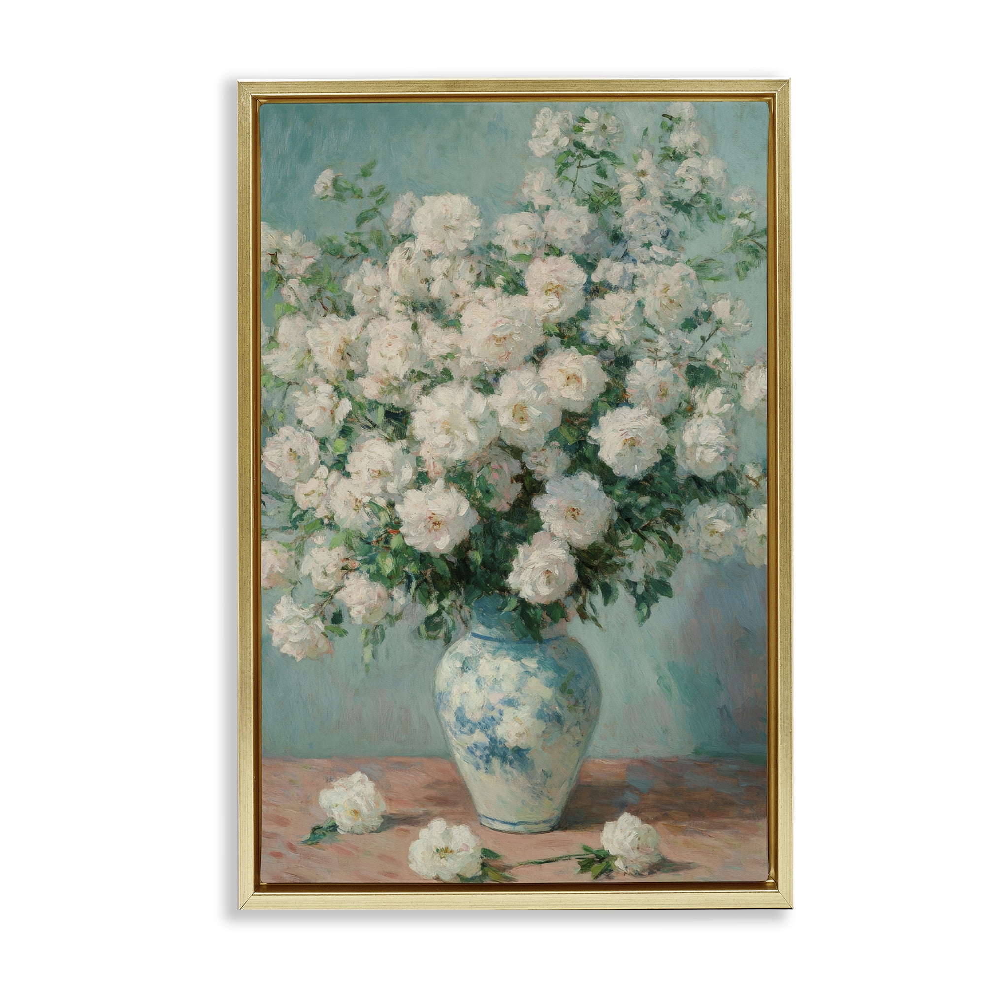 Stupell Industries Lush Bouquet of White Roses Gold Framed Floater Canvas Wall Art, design by Petal Prints Design