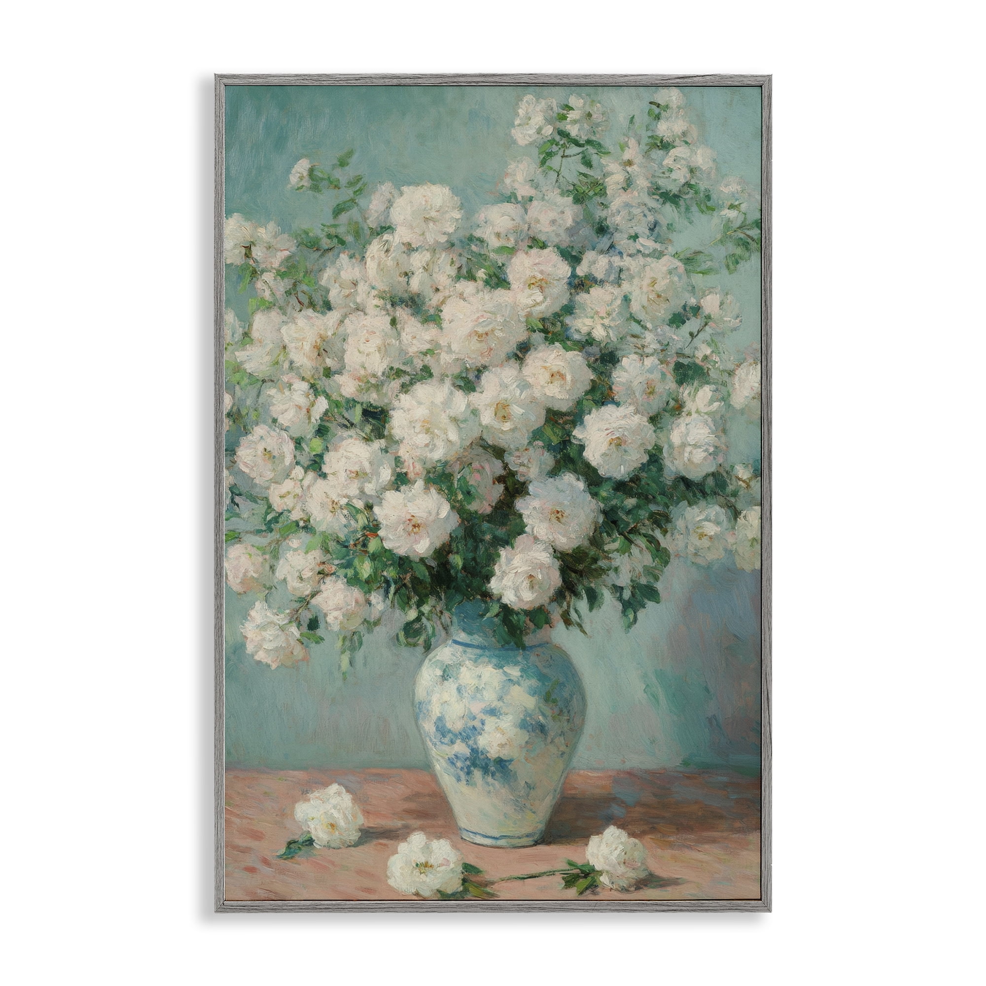 Stupell Industries Lush Bouquet of White Roses Gray Framed Giclee Art, design by Petal Prints Design