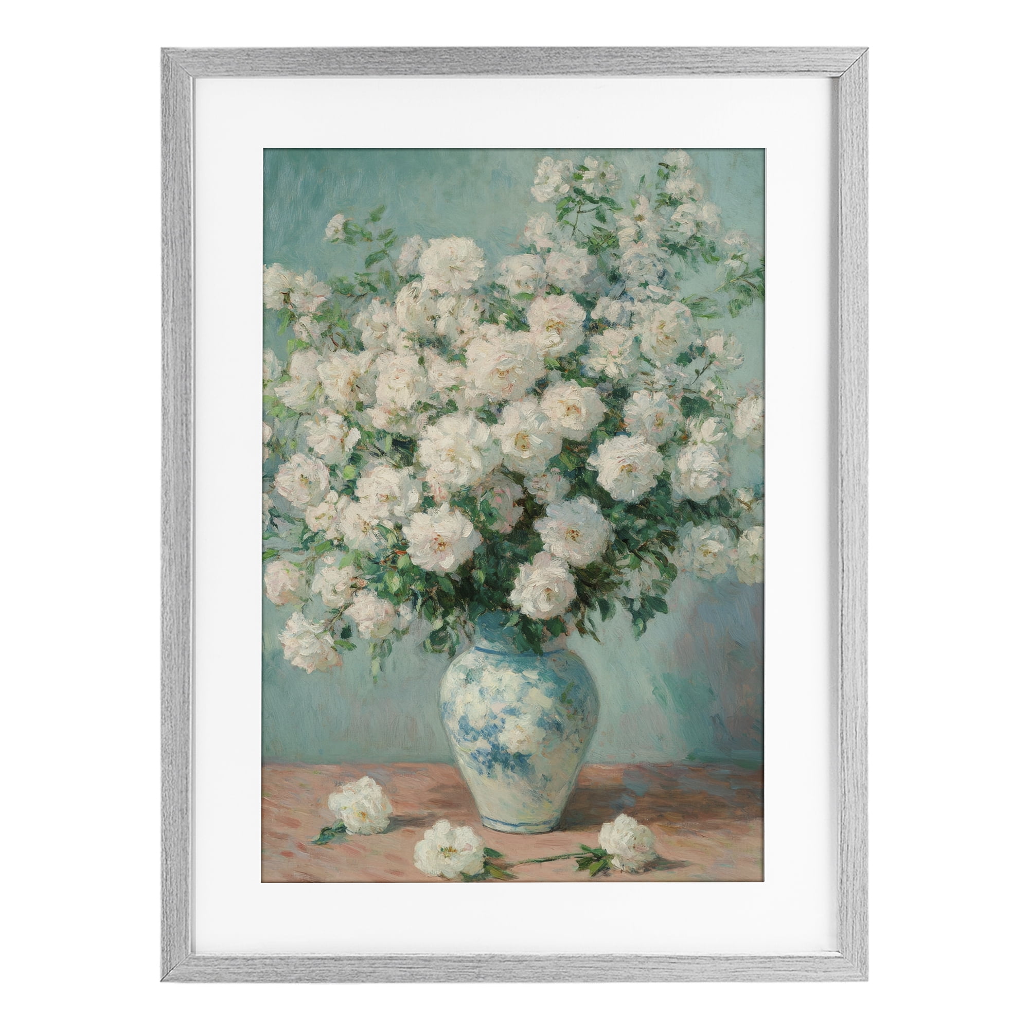 Stupell Industries Lush Bouquet of White Roses Gray Framed Print Under Glass, design by Petal Prints Design