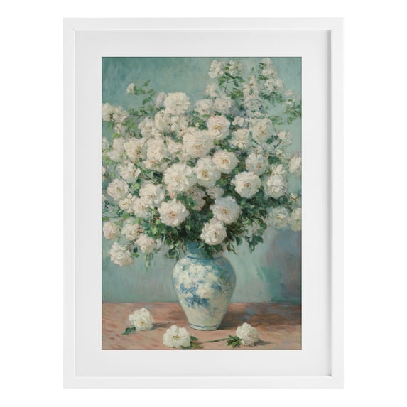 Stupell Industries Cottage Lush Bouquet of White Roses White Framed Print Under Glass, 14 x 20, by Petals Prints Design