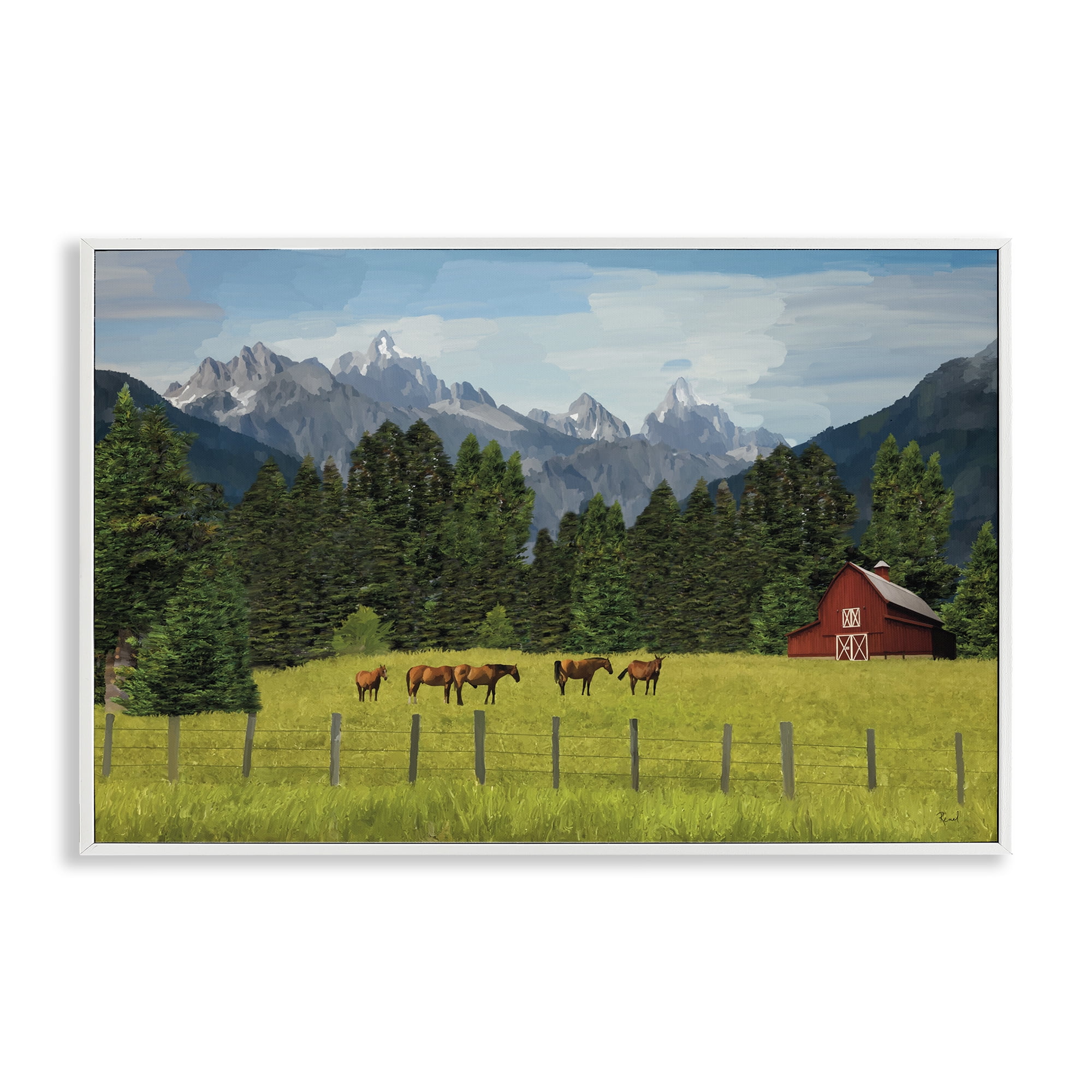 Stupell Industries Lush Green Pasture Grazing Landscape & Nature Painting White Framed Art Print Wall Art, 24 x 16