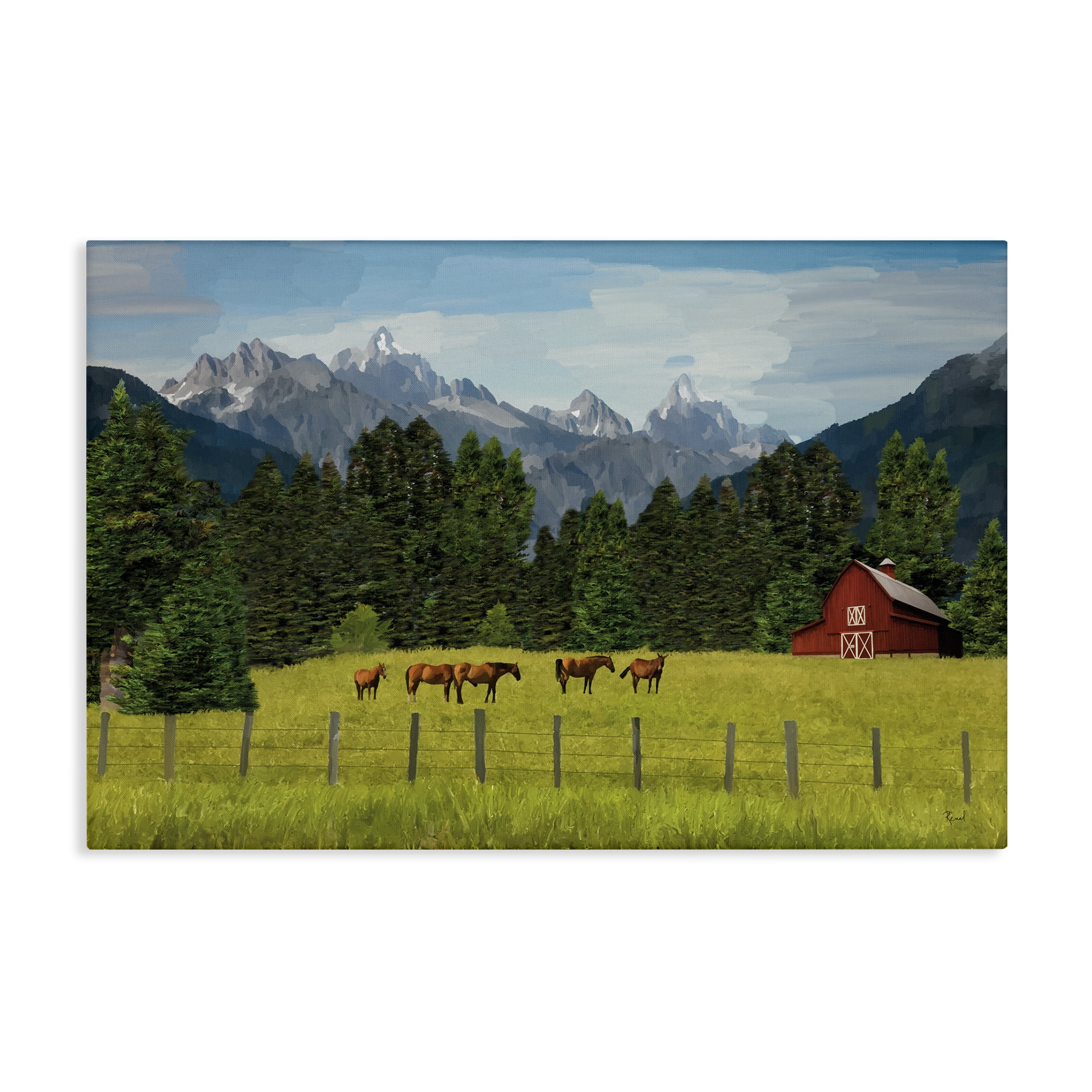 Stupell Industries Lush Green Pasture Grazing Landscape & Nature Painting Wrapped Canvas Art Print Wall Art, 45 x 30