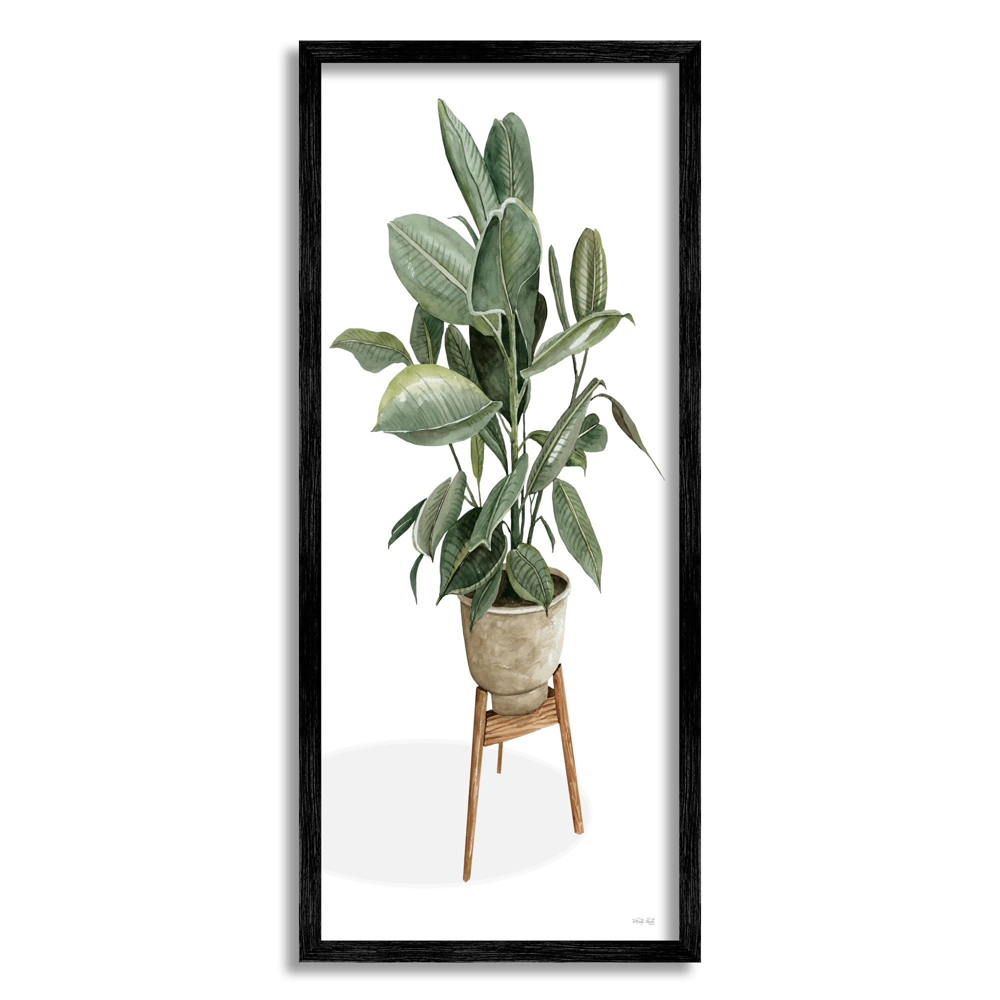 Stupell Industries Lush Green Potted House Plant Round Leaves Painting Black Framed Art Print Wall Art, Design by Cindy Jacobs