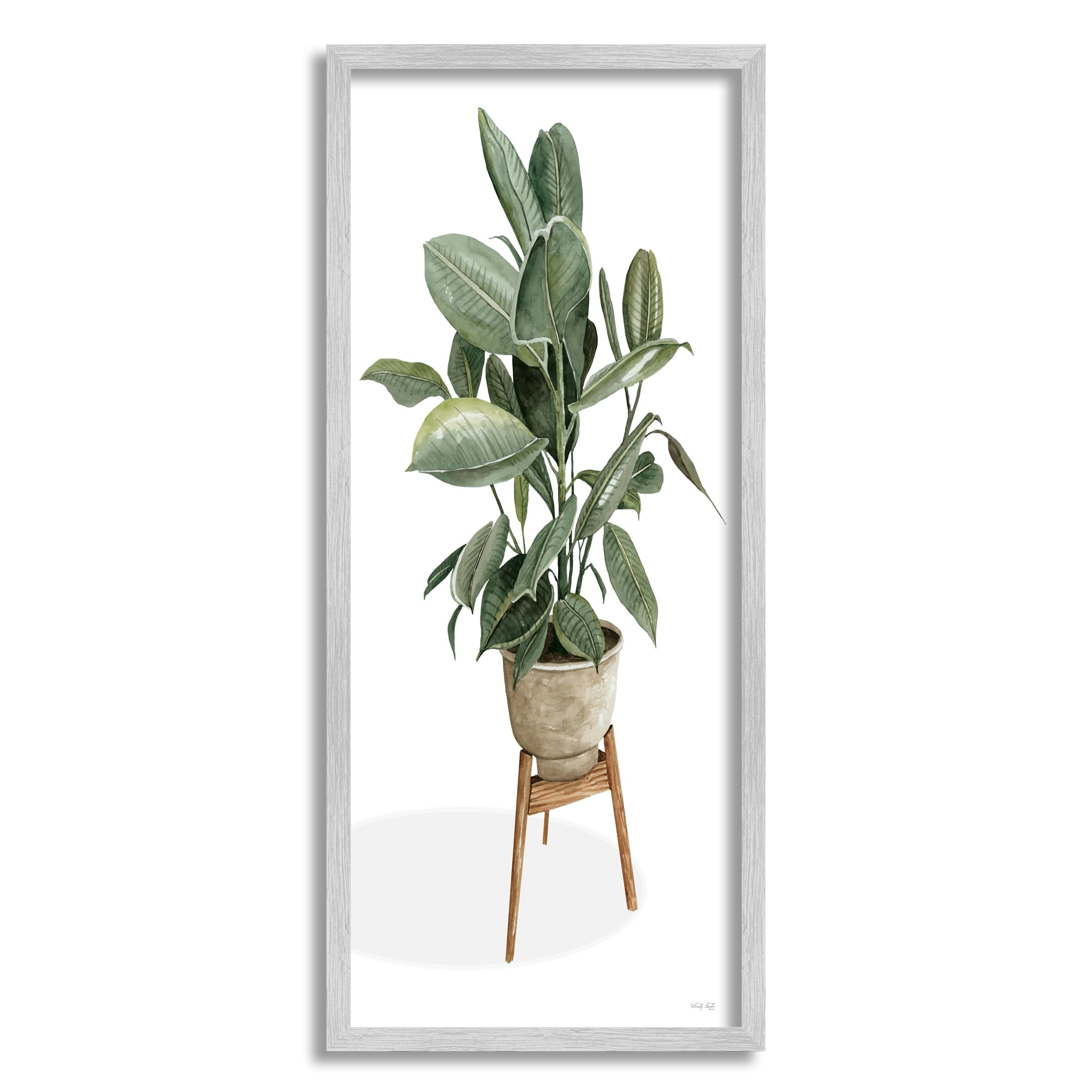 Stupell Industries Lush Green Potted House Plant Round Leaves Painting Gray Framed Art Print Wall Art, Design by Cindy Jacobs