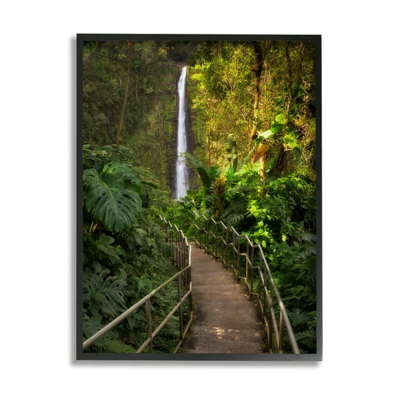 Stupell Industries Lush Jungle Bridge Waterfall Landscape Photography Black Framed Art Print Wall Art