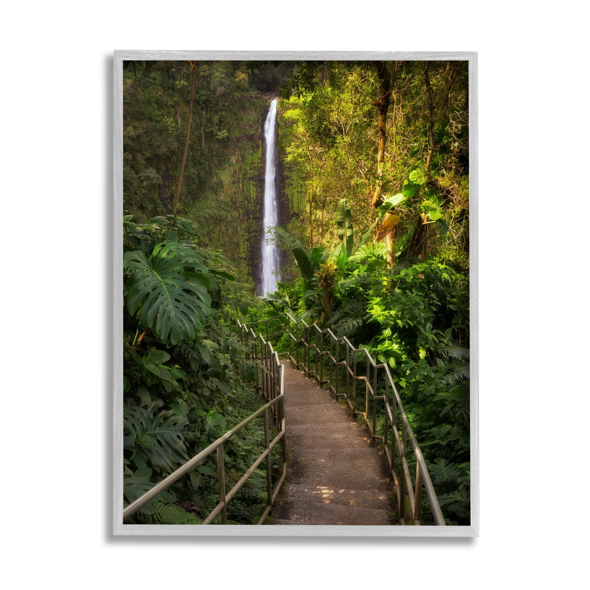 Stupell Industries Lush Jungle Bridge Waterfall Landscape Photography Gray Framed Art Print Wall Art