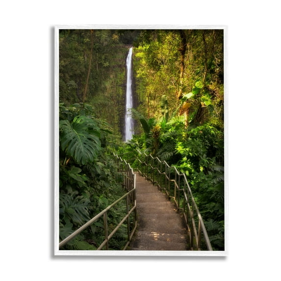 Stupell Industries Lush Jungle Bridge Waterfall Landscape Photography White Framed Art Print Wall Art