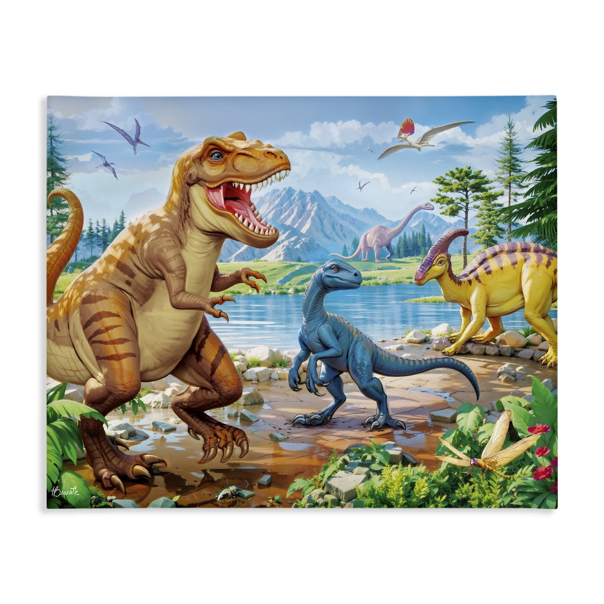 Stupell Industries Lush Jurassic Lakeside Canvas Wall Art, design by Henriette Chinaglia