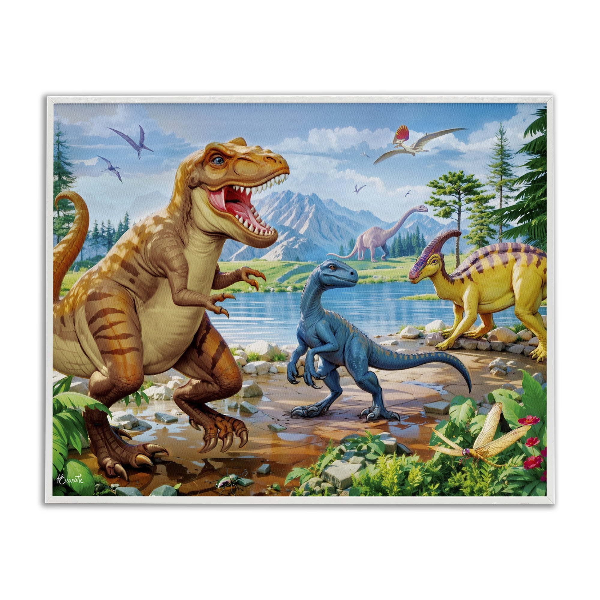 Stupell Industries Lush Jurassic Lakeside White Framed Giclee Art, design by Henriette Chinaglia