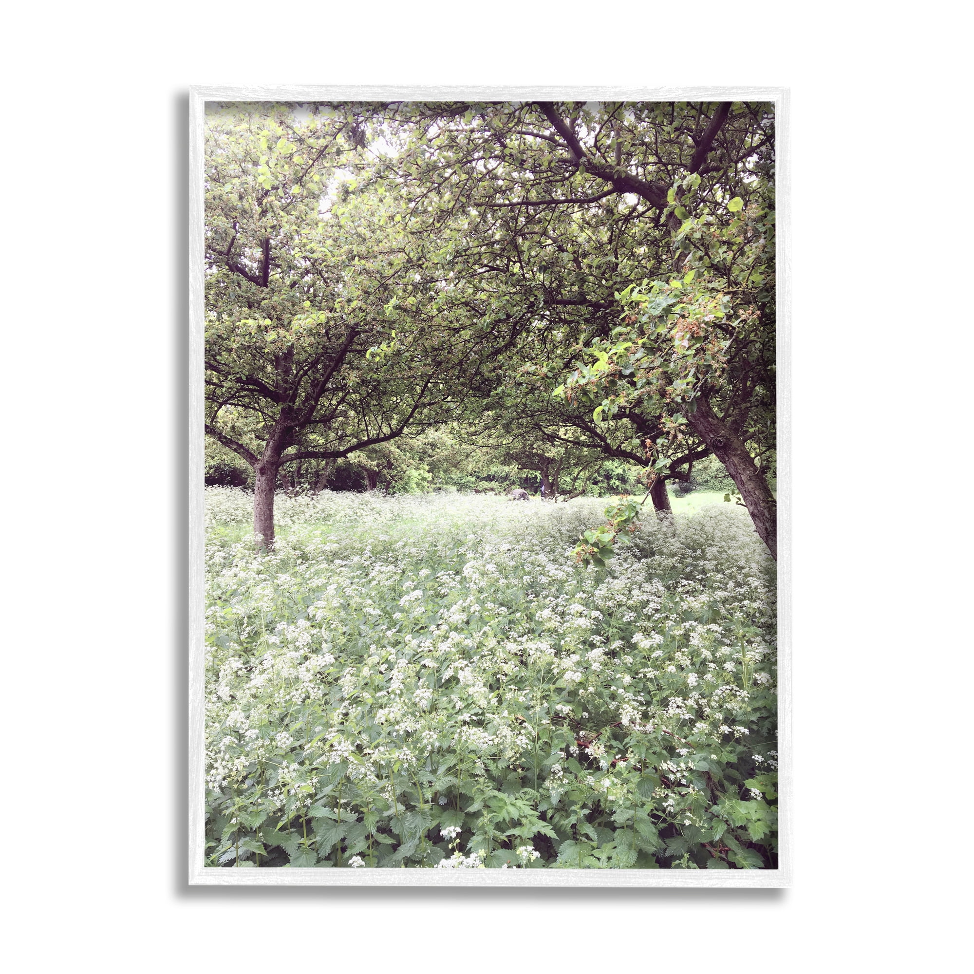 Stupell Industries Lush Meadow Trees Landscape Photography White Framed Art Print Wall Art, 16 x 20