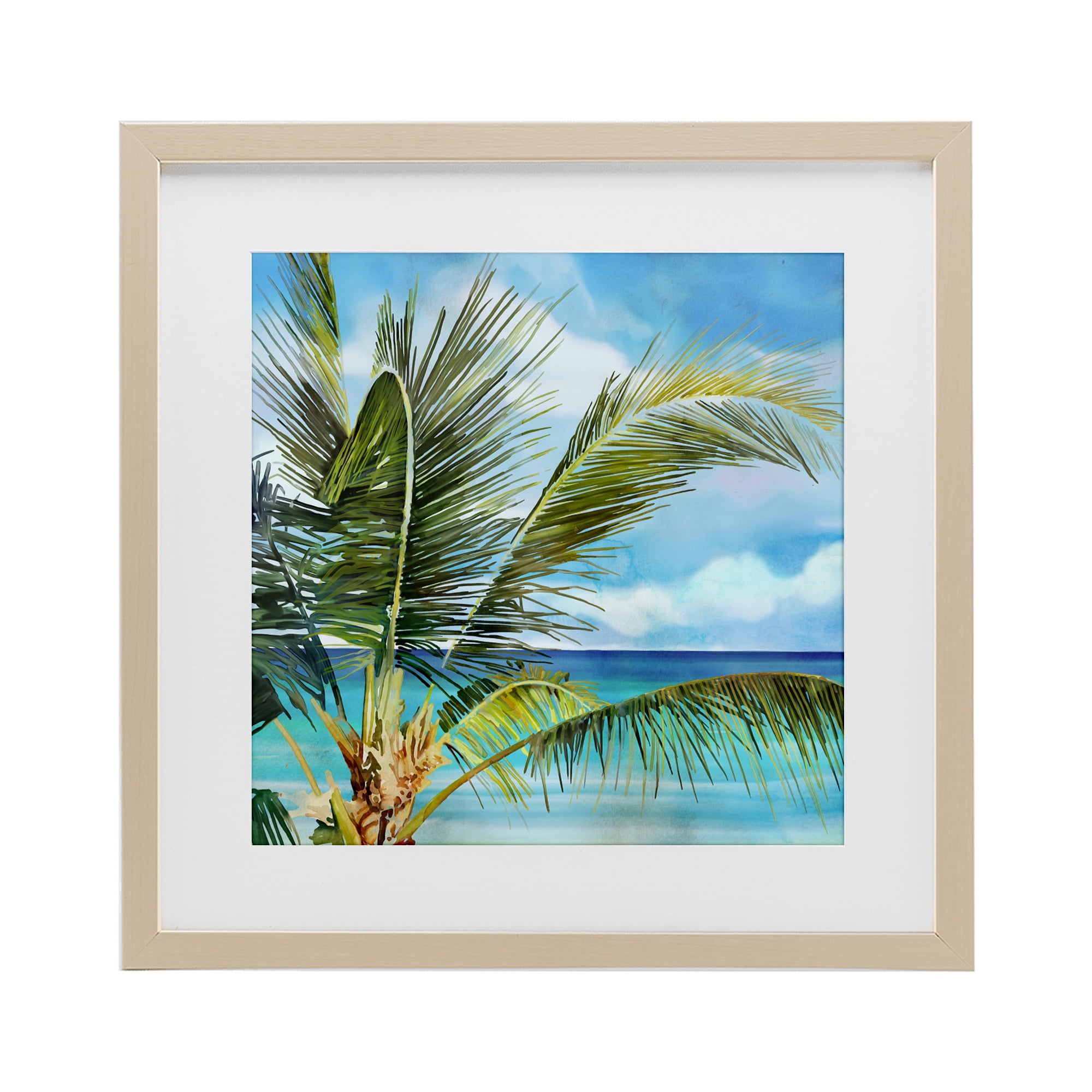 Stupell Industries Lush Palm Watercolor View Birch Framed Print Under Glass, design by Mauro Devereaux
