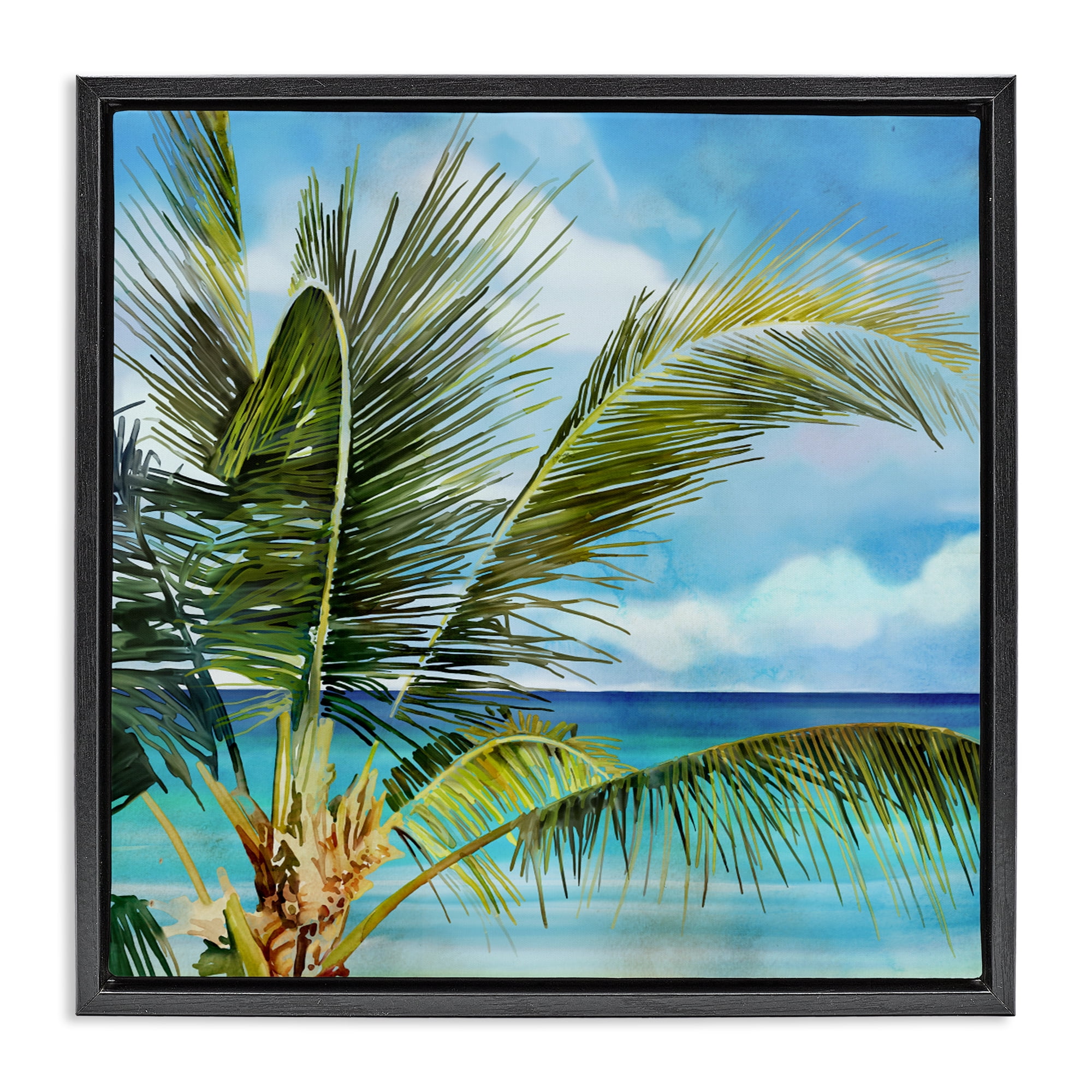 Stupell Industries Lush Palm Watercolor View Black Framed Floater Canvas Wall Art, design by Mauro Devereaux