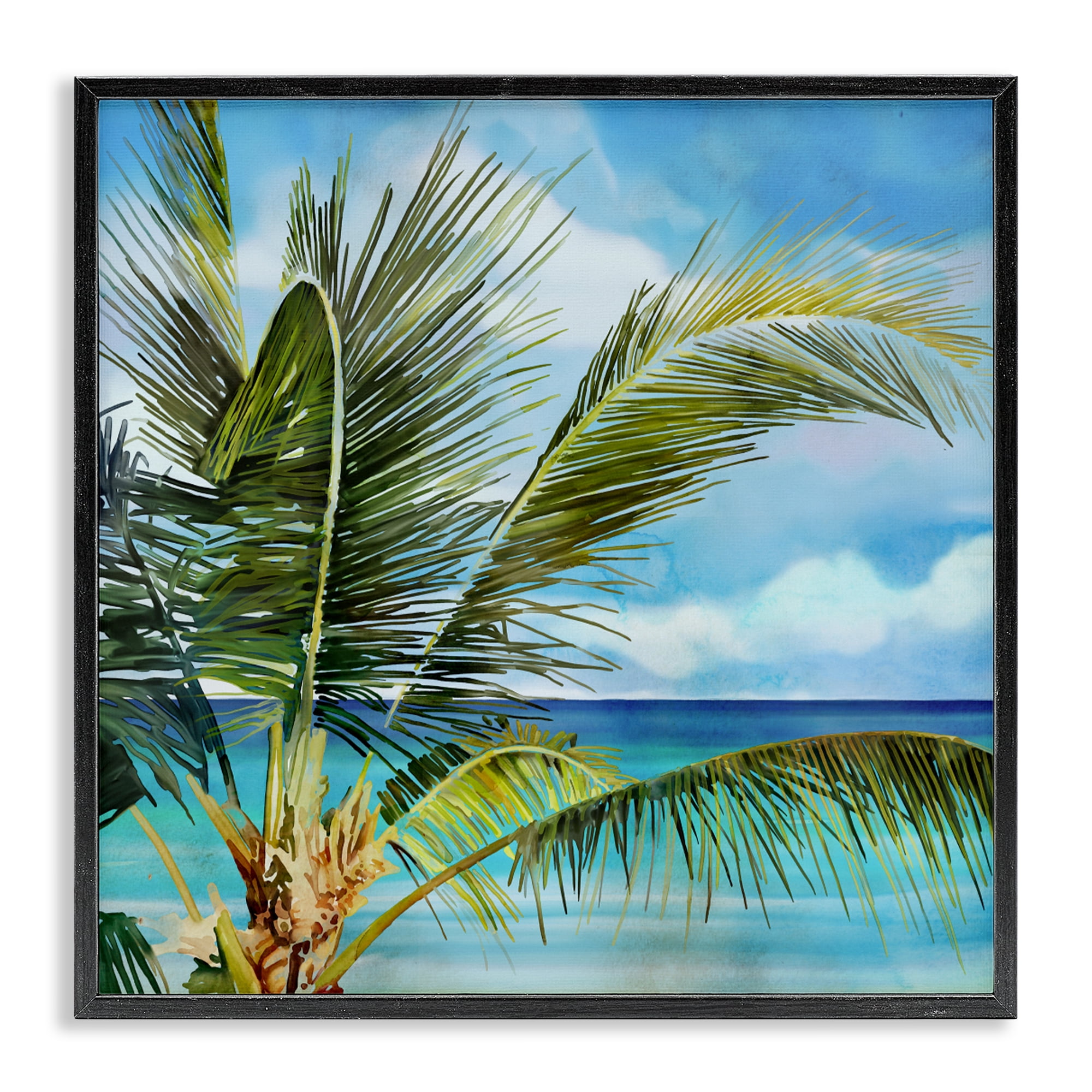 Stupell Industries Lush Palm Watercolor View Black Framed Giclee Art, design by Mauro Devereaux