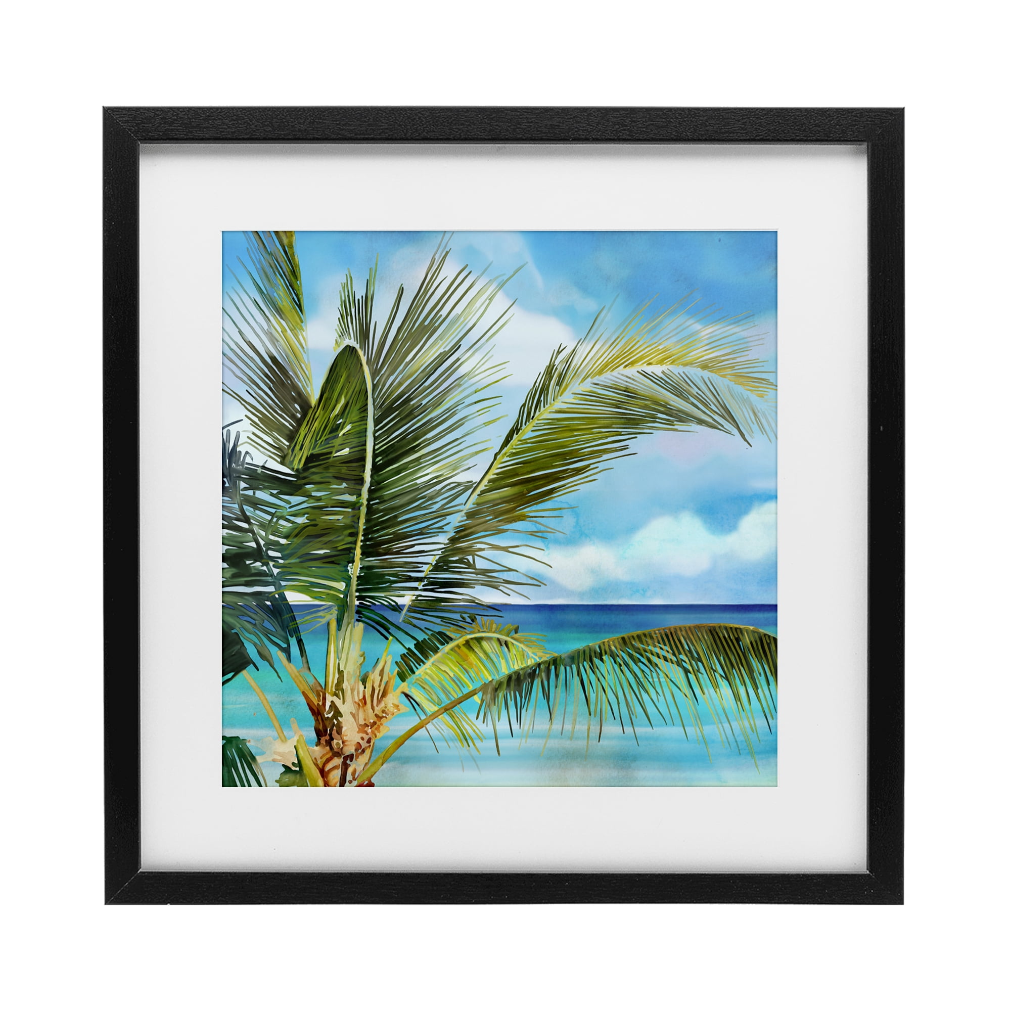 Stupell Industries Lush Palm Watercolor View Black Framed Print Under Glass, design by Mauro Devereaux