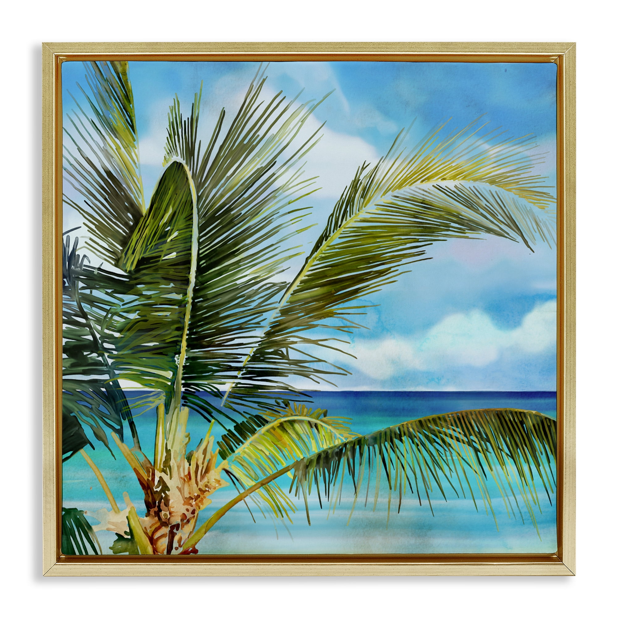 Stupell Industries Lush Palm Watercolor View Gold Framed Floater Canvas Wall Art, design by Mauro Devereaux