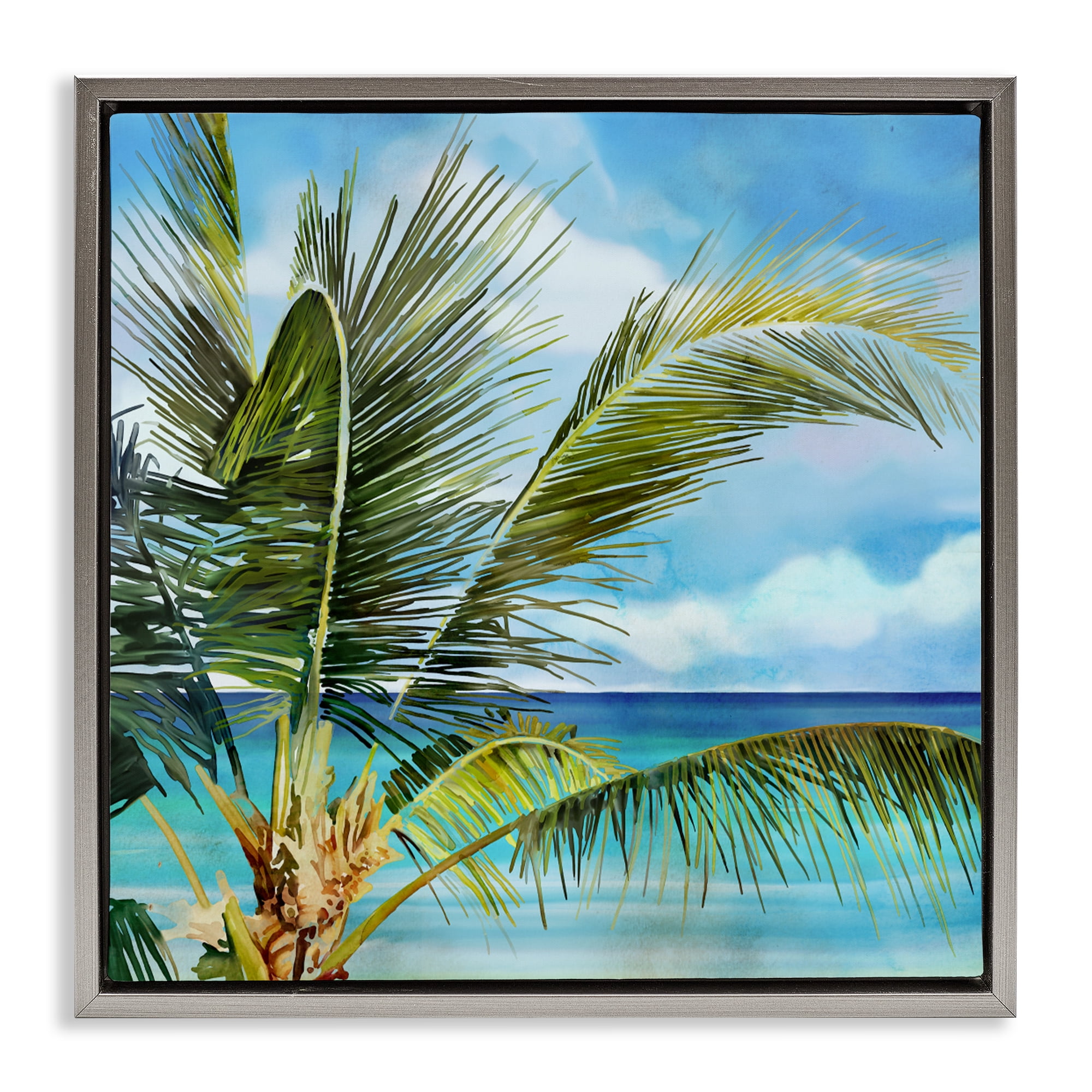 Stupell Industries Lush Palm Watercolor View Gray Framed Floater Canvas Wall Art, design by Mauro Devereaux