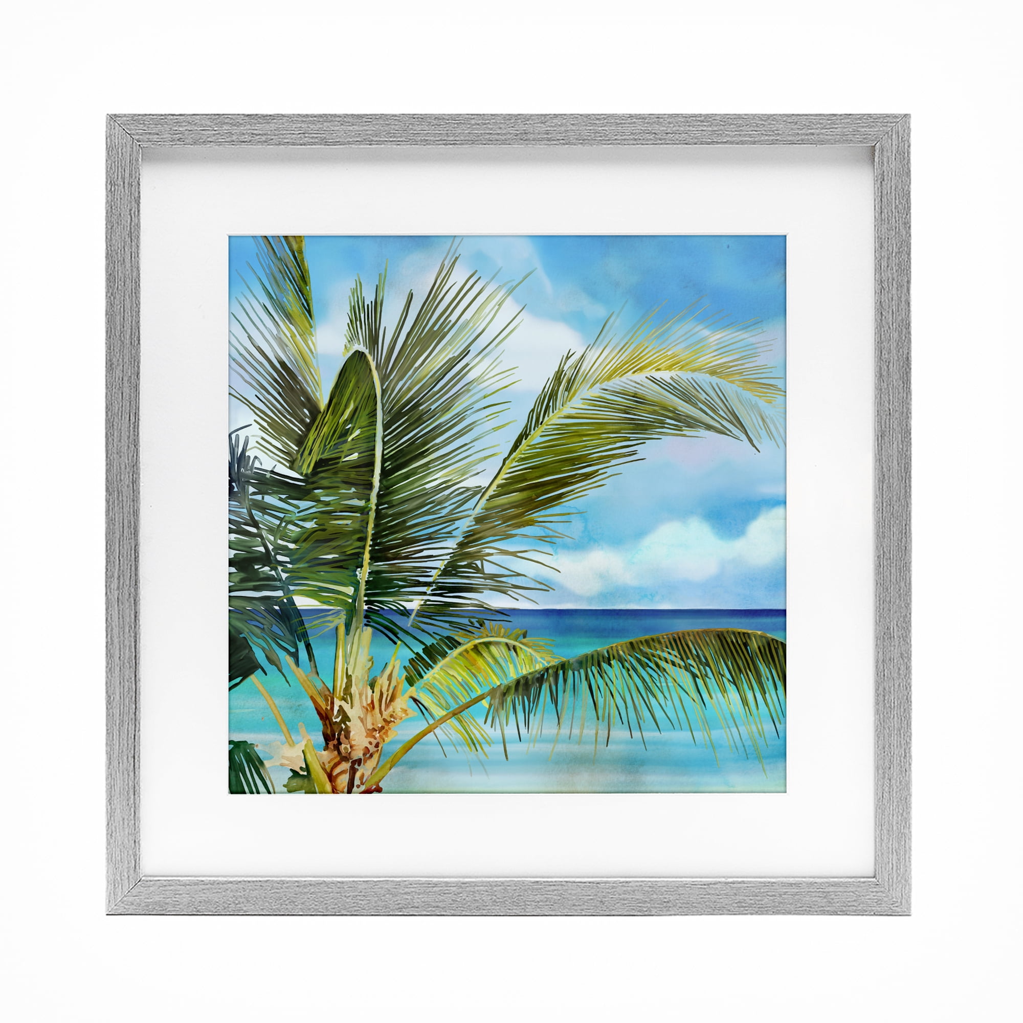 Stupell Industries Lush Palm Watercolor View Gray Framed Print Under Glass, design by Mauro Devereaux