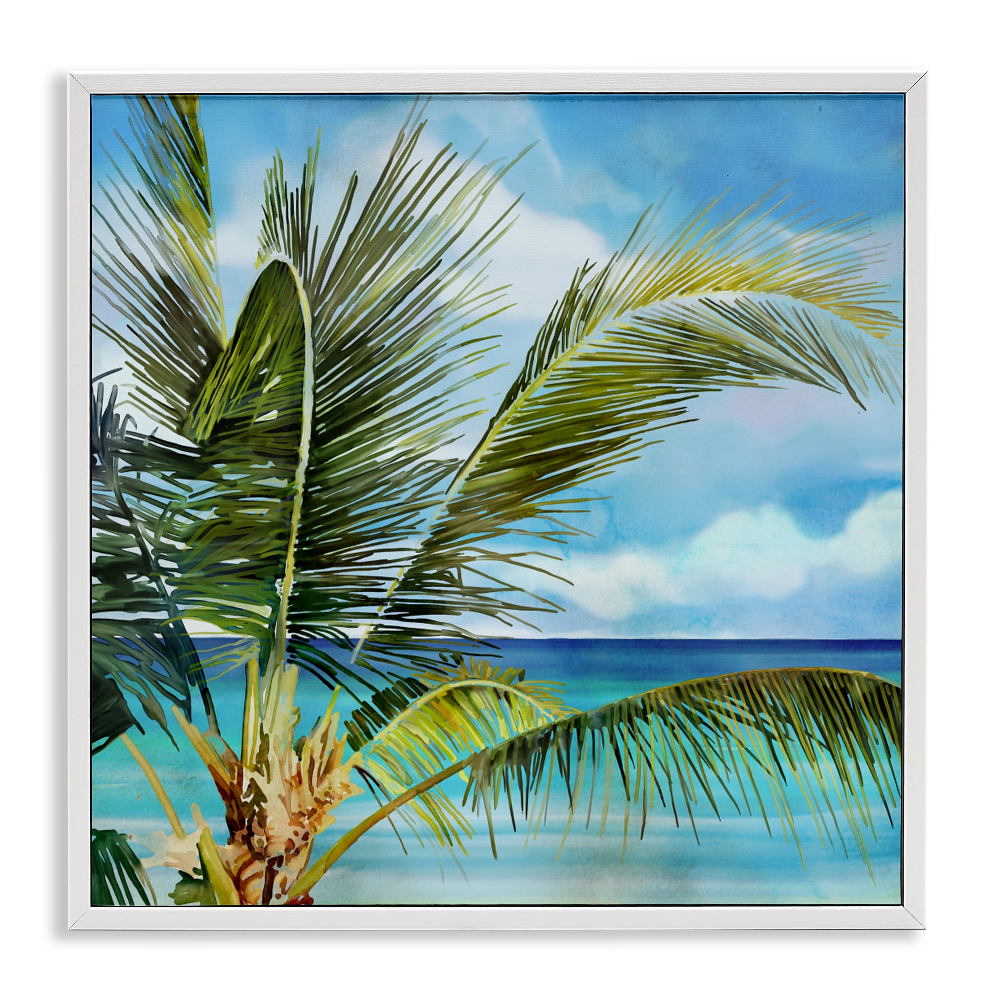 Stupell Industries Lush Palm Watercolor View White Framed Giclee Art, design by Mauro Devereaux