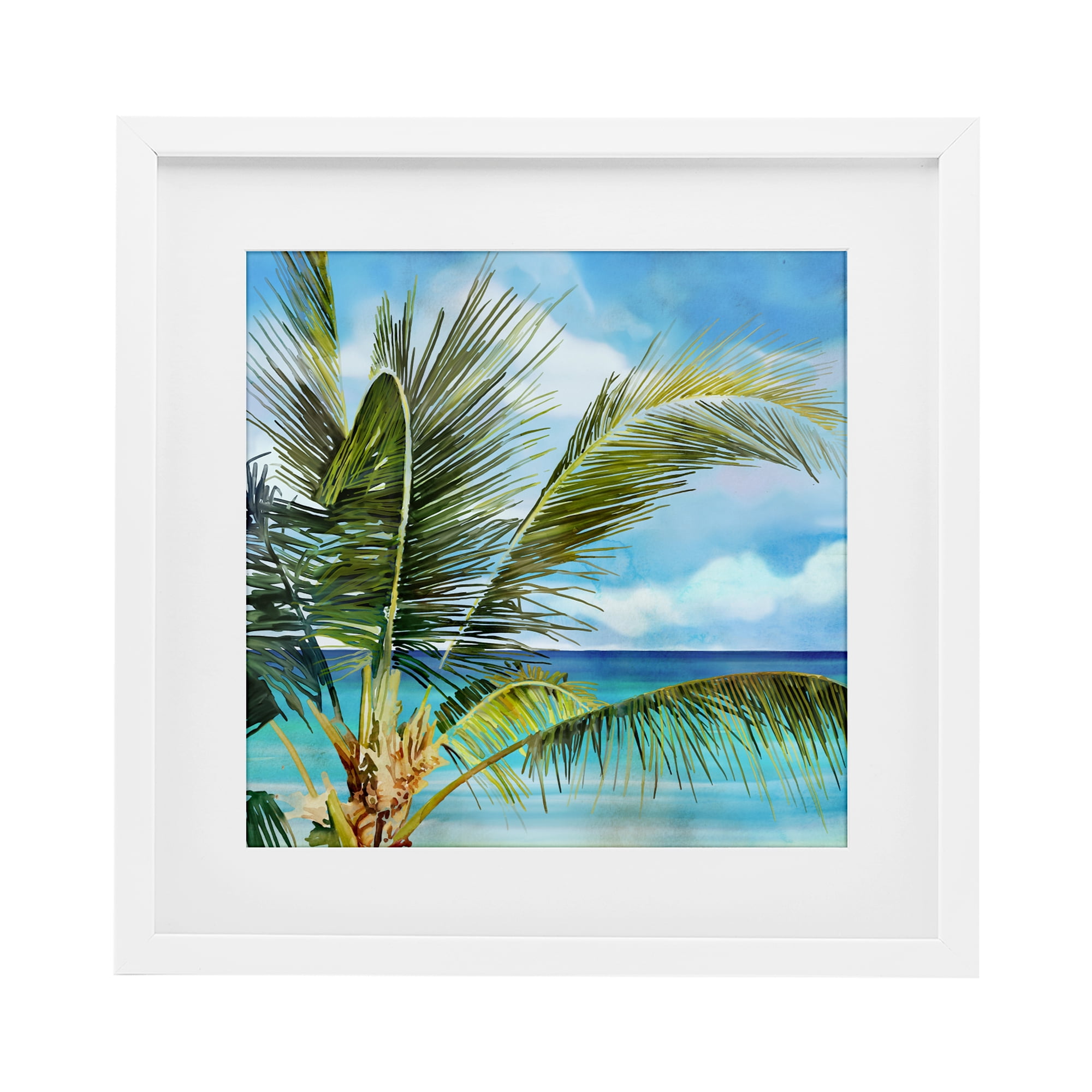 Stupell Industries Lush Palm Watercolor View White Framed Print Under Glass, design by Mauro Devereaux