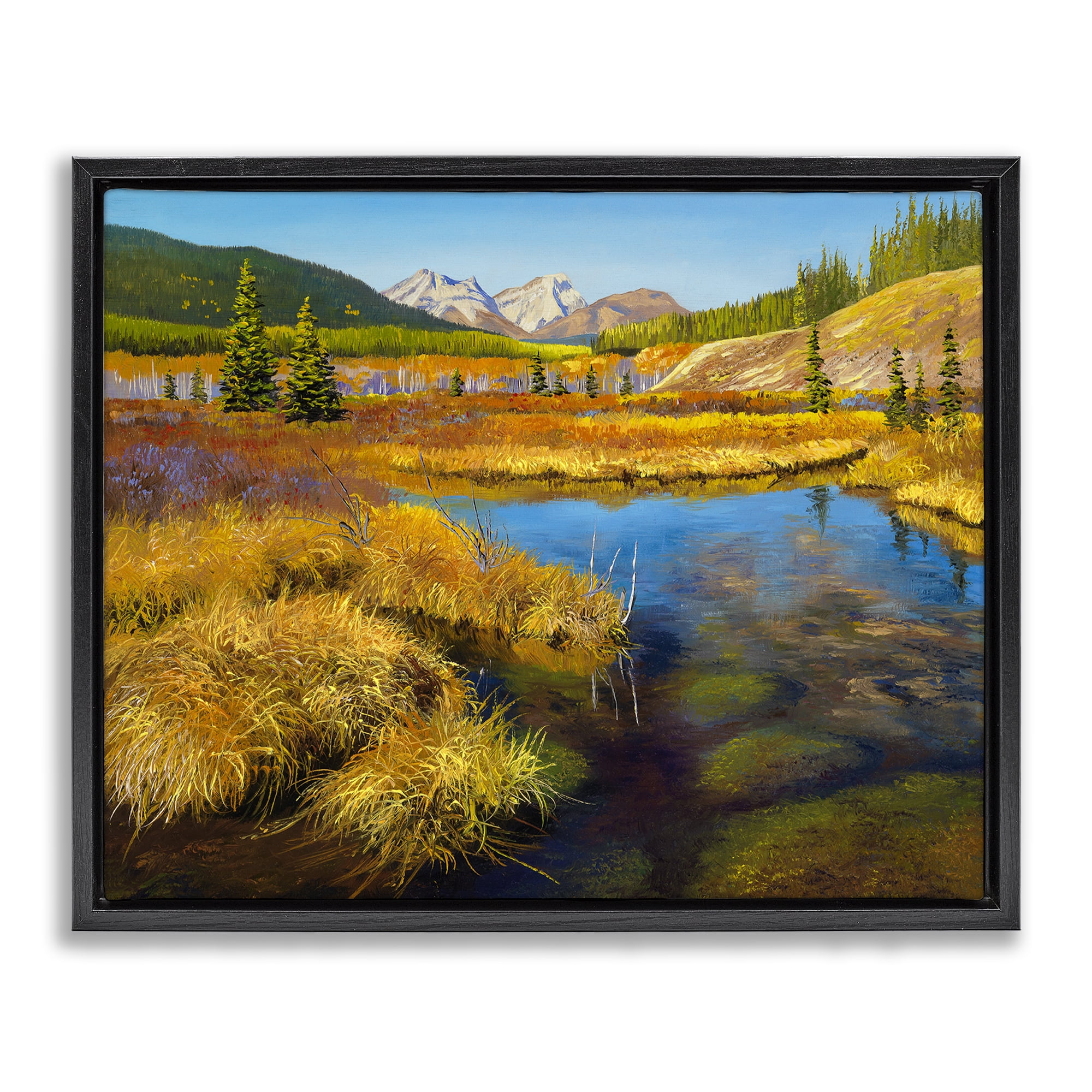 Stupell Industries Lush Pond Landscape Landscape & Nature Painting Black Floater Framed Canvas Art Print Wall Art, 31 x 25