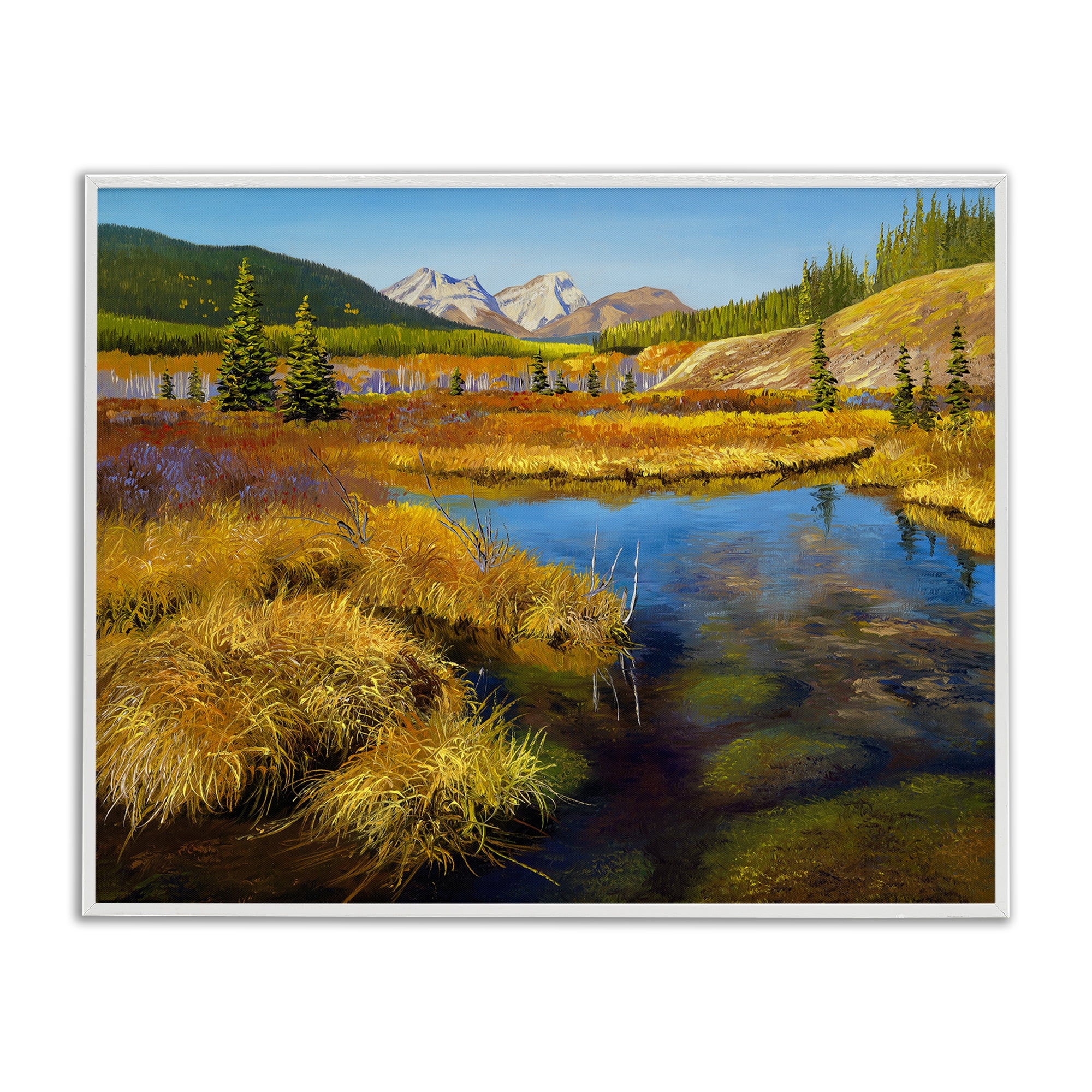 Stupell Industries Lush Pond Landscape Landscape & Nature Painting White Framed Art Print Wall Art, 30 x 24
