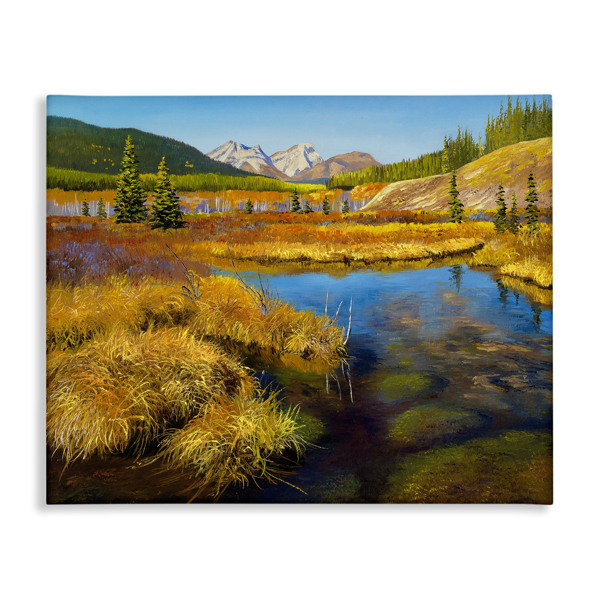 Stupell Industries Lush Pond Landscape Landscape & Nature Painting Wrapped Canvas Art Print Wall Art, 30 x 24