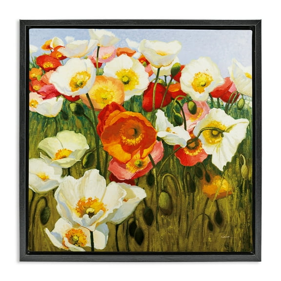 Stupell Industries Lush Poppy Meadow Botanical & Floral Painting Black Floater Framed Art Print Wall Art, 18 x 18