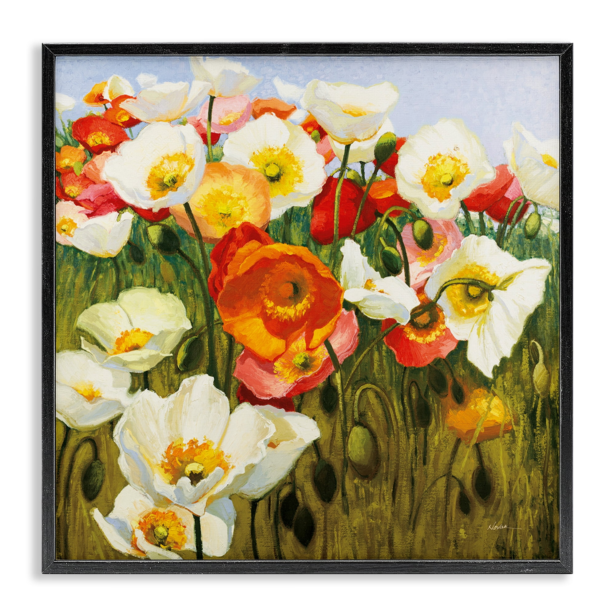 Stupell Industries Lush Poppy Meadow Botanical & Floral Painting Black Framed Art Print Wall Art, 12 x 12
