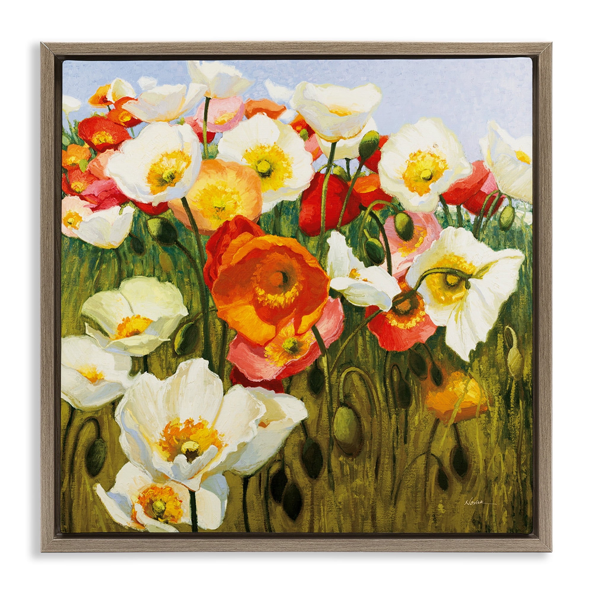 Stupell Industries Lush Poppy Meadow Botanical & Floral Painting Brown Floater Framed Art Print Wall Art, 25 x 25