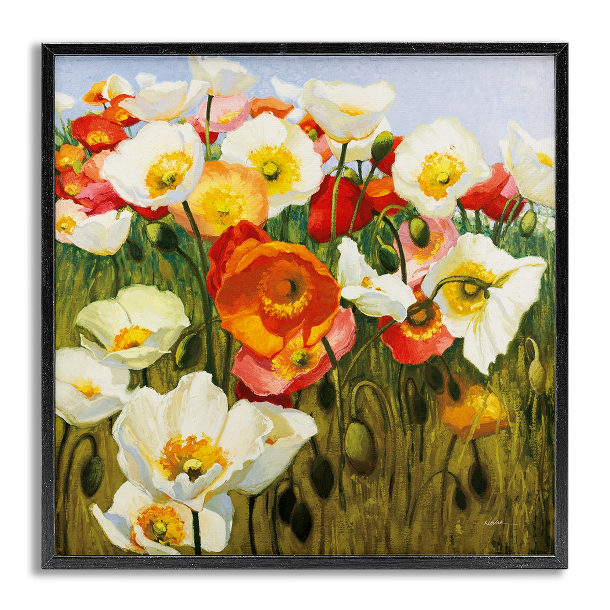 Stupell Industries Lush Poppy Meadow Botanical & Floral Painting Gray Framed Art Print Wall Art, 12 x 12