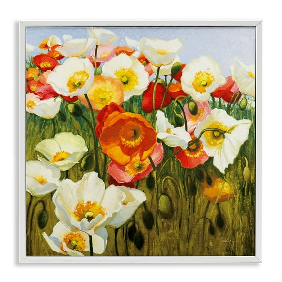 Stupell Industries Lush Poppy Meadow Botanical & Floral Painting White Framed Art Print Wall Art, 24 x 24