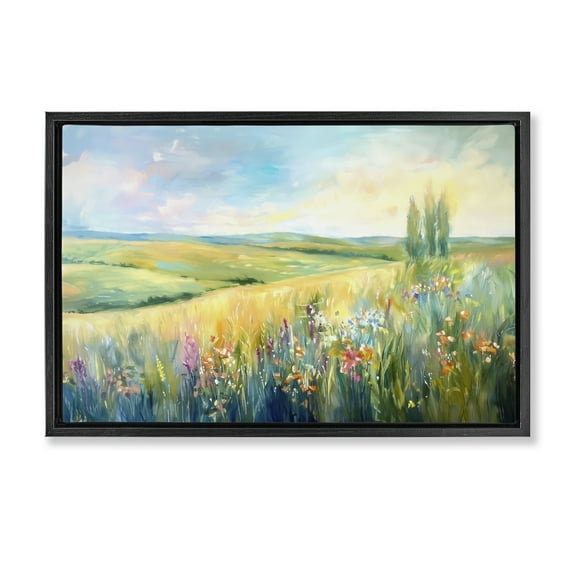 Stupell Industries Lush Prairie Paradise Landscape & Nature Painting Black Floater Framed Canvas Art Print Wall Art, 25 x 17