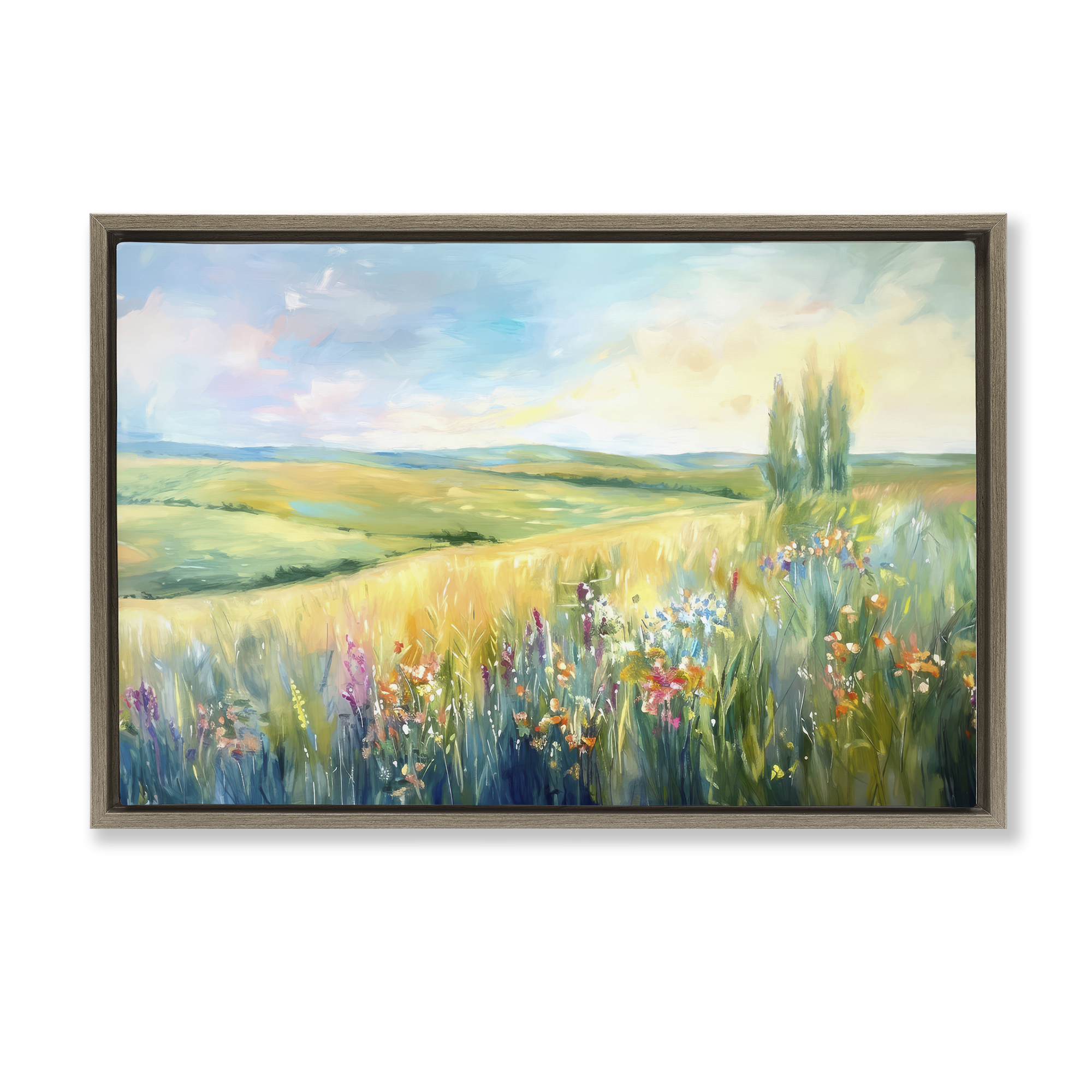 Stupell Industries Lush Prairie Paradise Landscape & Nature Painting Brown Floater Framed Canvas Art Print Wall Art, 31 x 21