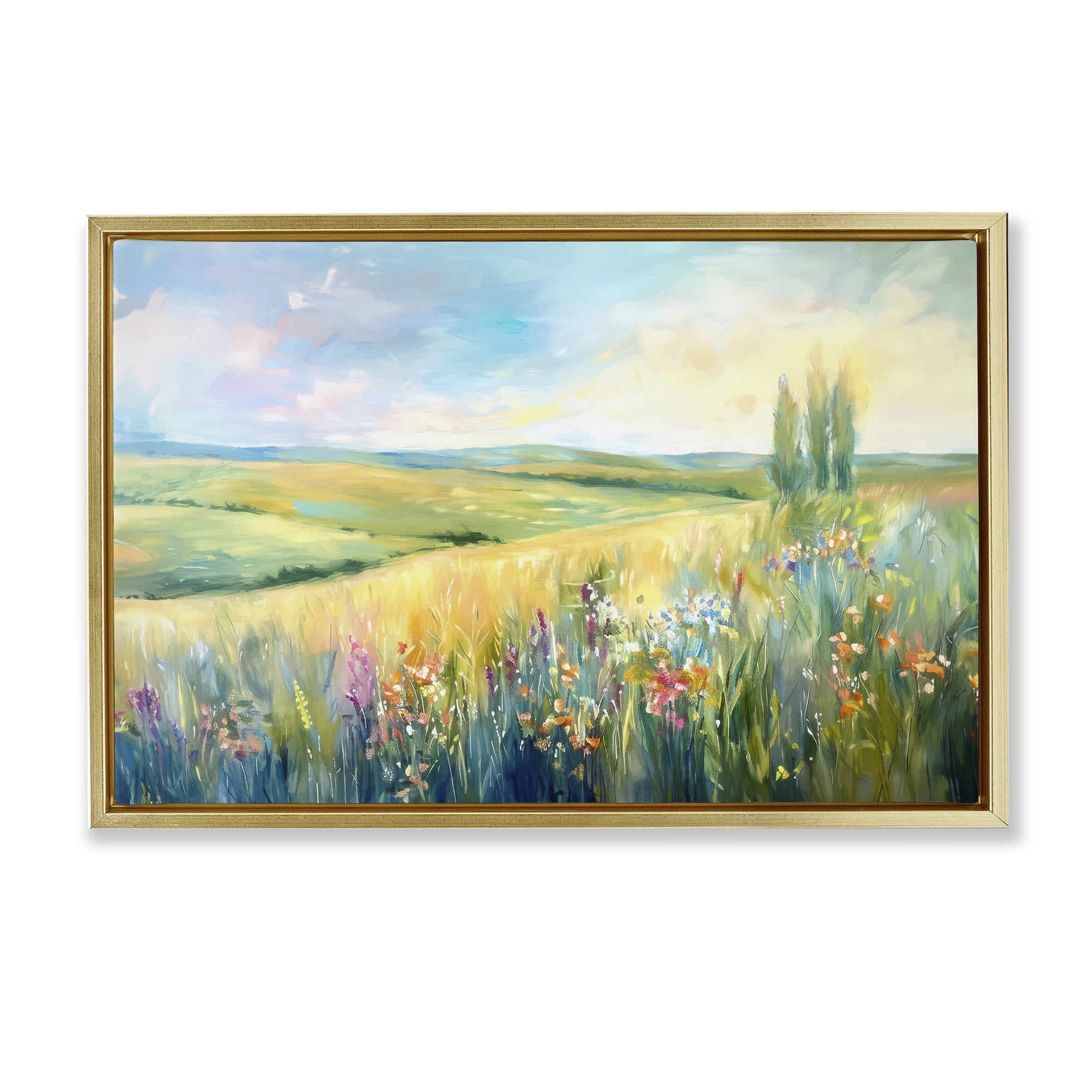 Stupell Industries Lush Prairie Paradise Landscape & Nature Painting Gold Floater Framed Canvas Art Print Wall Art, 31 x 21