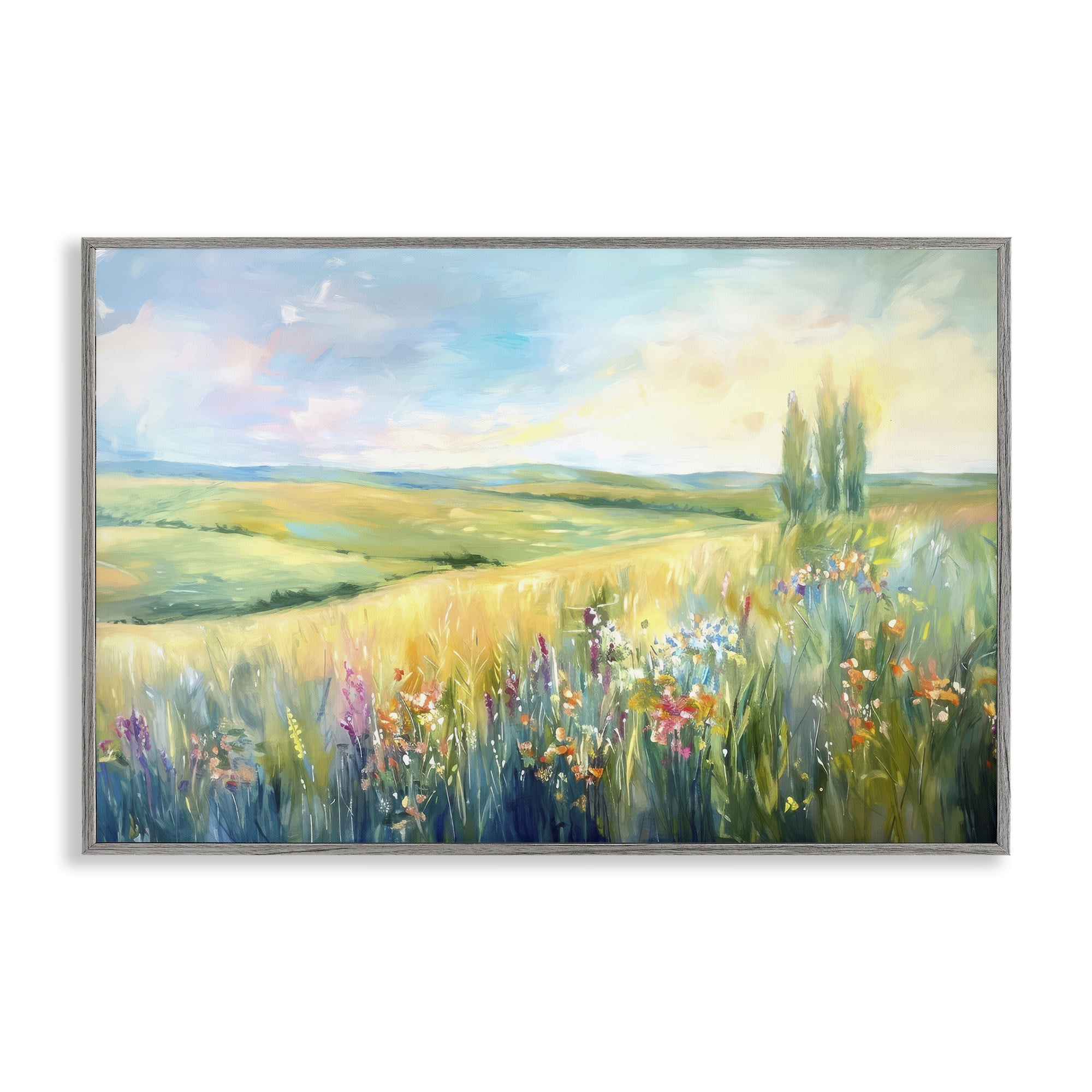 Stupell Industries Lush Prairie Paradise Landscape & Nature Painting Gray Framed Art Print Wall Art, 30 x 20