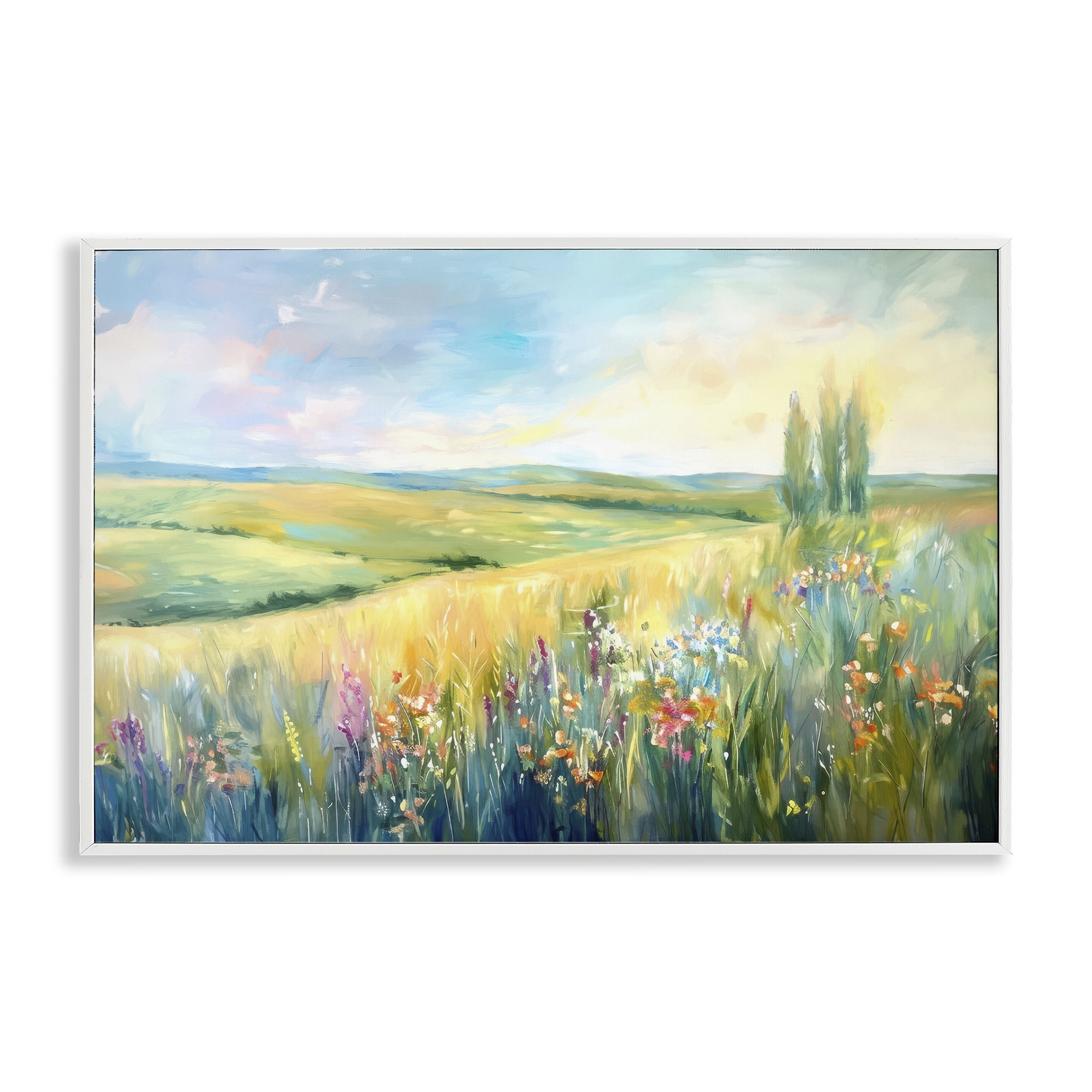 Stupell Industries Lush Prairie Paradise Landscape & Nature Painting White Framed Art Print Wall Art, 24 x 16