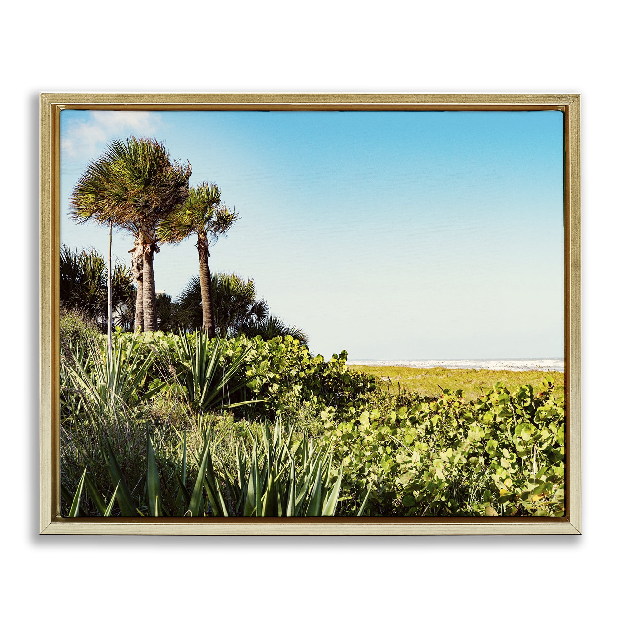 Stupell Industries Lush Tropical Shoreline Landscape Photography Gold Floater Framed Canvas Art Print Wall Art, 31 x 25