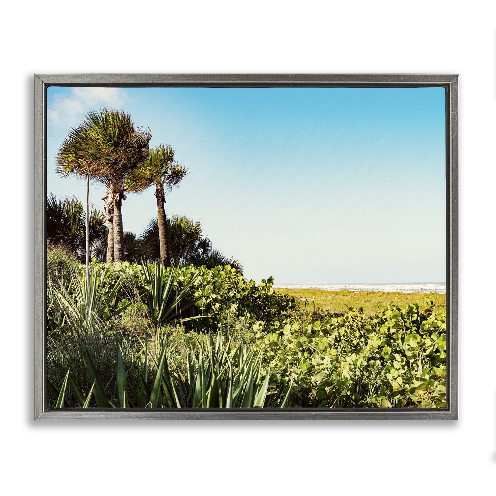 Stupell Industries Lush Tropical Shoreline Landscape Photography Gray Floater Framed Canvas Art Print Wall Art, 21 x 17