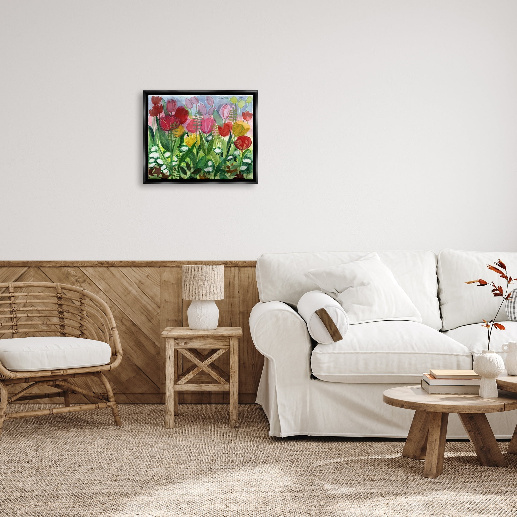 Stupell Industries Lush Varied Spring Tulips Blooming Flower Meadow Painting Jet Black Floating Framed Canvas Print Wall Art, Design by unknown