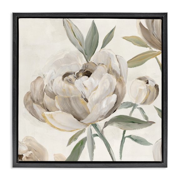 Stupell Industries Lustrous Peonies in Neutrals Black Framed Floater Canvas Wall Art design by Aria K., 18 x 18