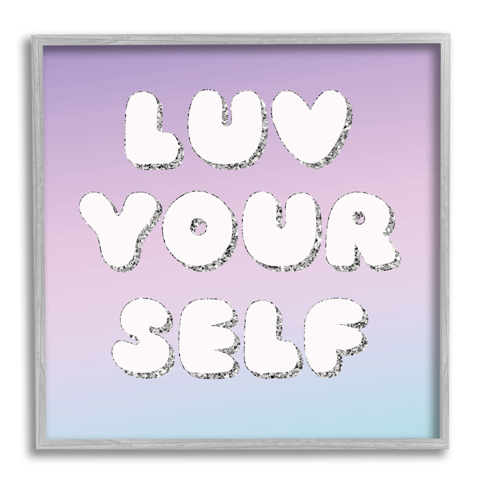Stupell Industries Luv Yourself Self Care Phrase Inspirational Painting Gray Framed Art Print Wall Art