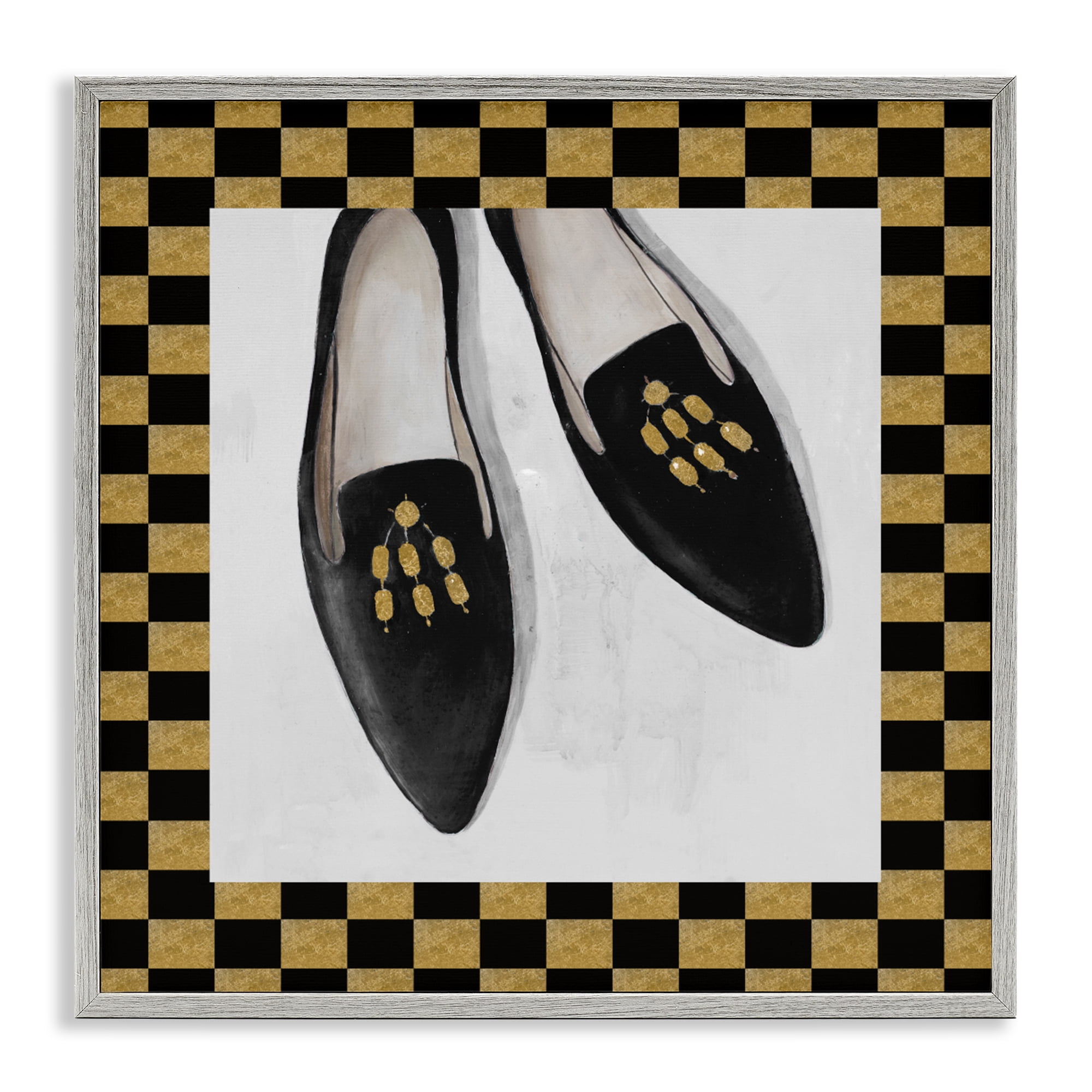Stupell Industries Luxe Black Flats Gray Framed Giclee Art, design by Lorenzo Collective