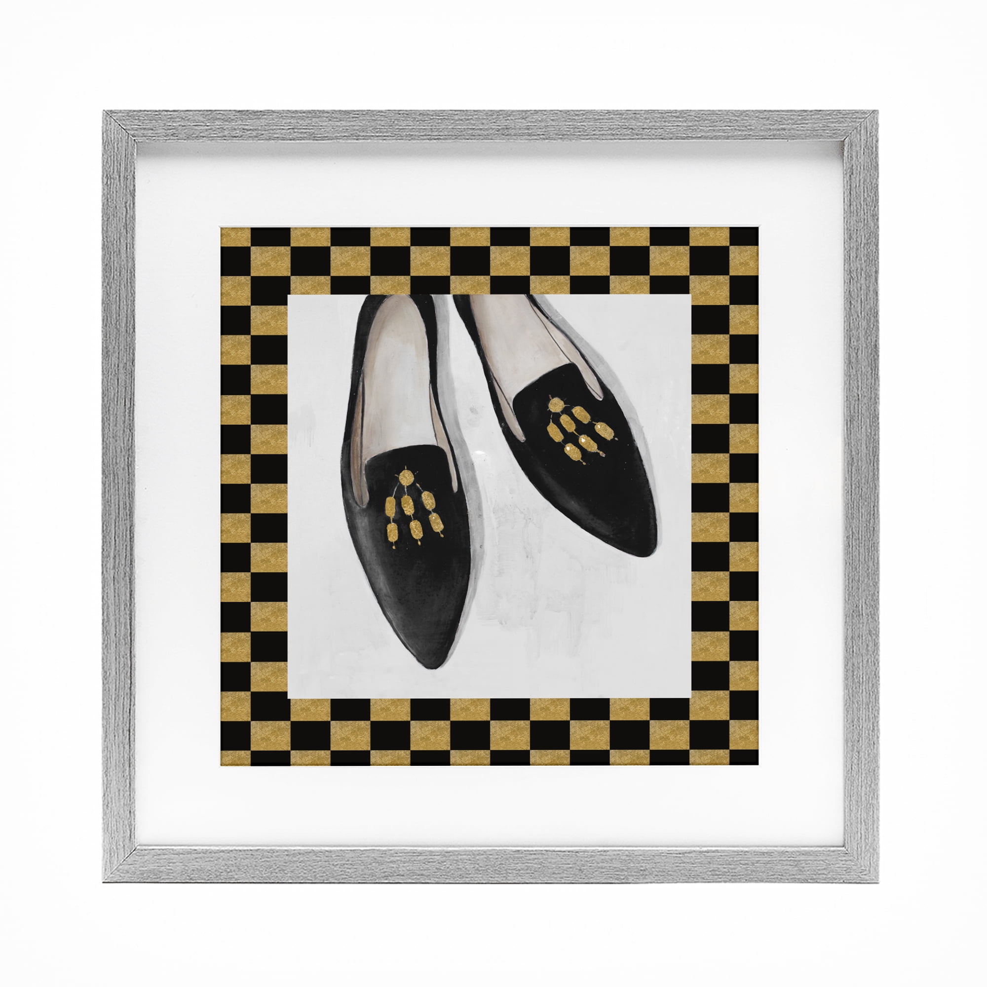 Stupell Industries Luxe Black Flats Gray Framed Print Under Glass, design by Lorenzo Collective