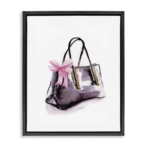 Stupell Industries Luxe Purse with Ribbon Fashion Painting Black Floater Framed Canvas Art Print Wall Art, 17 x 21