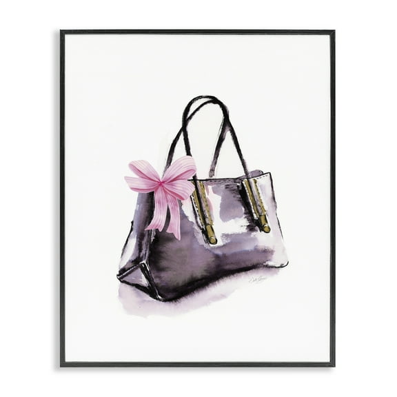 Stupell Industries Luxe Purse with Ribbon Fashion Painting Black Framed Art Print Wall Art, 16 x 20