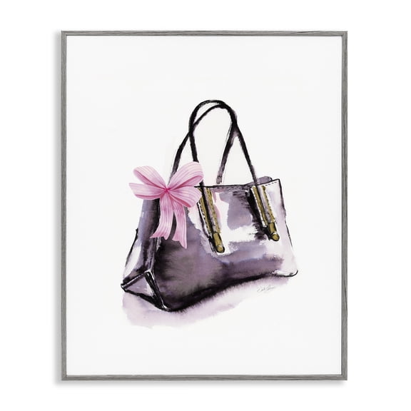 Stupell Industries Luxe Purse with Ribbon Fashion Painting Gray Framed Art Print Wall Art, 16 x 20