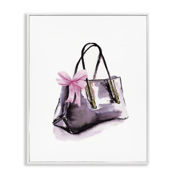 Stupell Industries Luxe Purse with Ribbon Fashion Painting White Framed Art Print Wall Art, 16 x 20