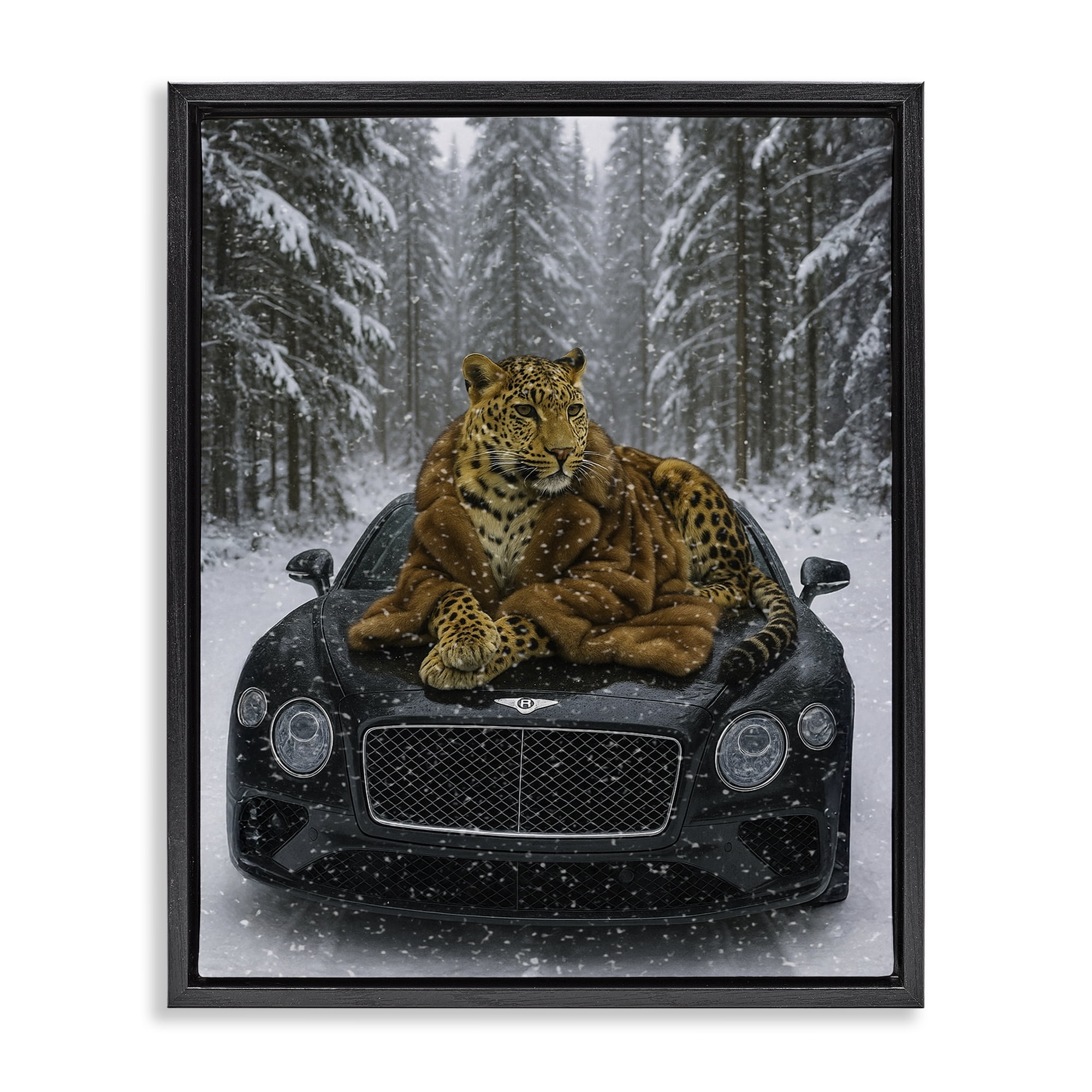 Stupell Industries Luxurious Leopard Winter Woods Black Framed Floater Canvas Wall Art, design by Grotto Studios